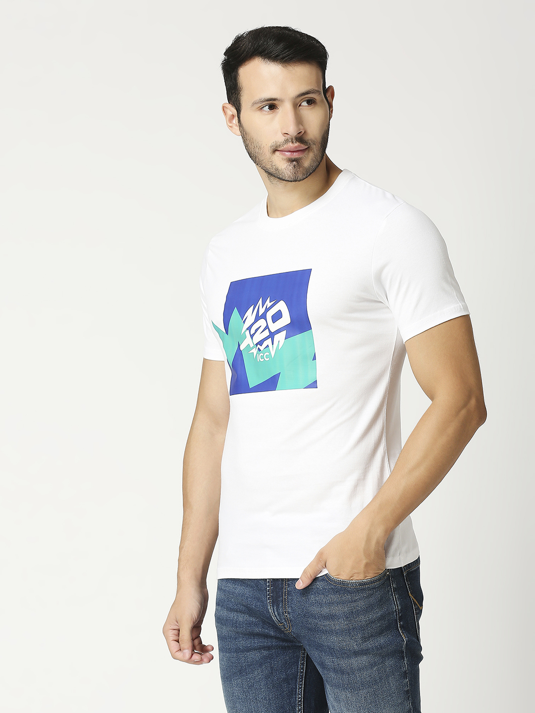ICC T20 ICC Men's T20 WC-24 White Graphic Printed Half Sleeves Cotton Round Neck T-Shirt (2)
