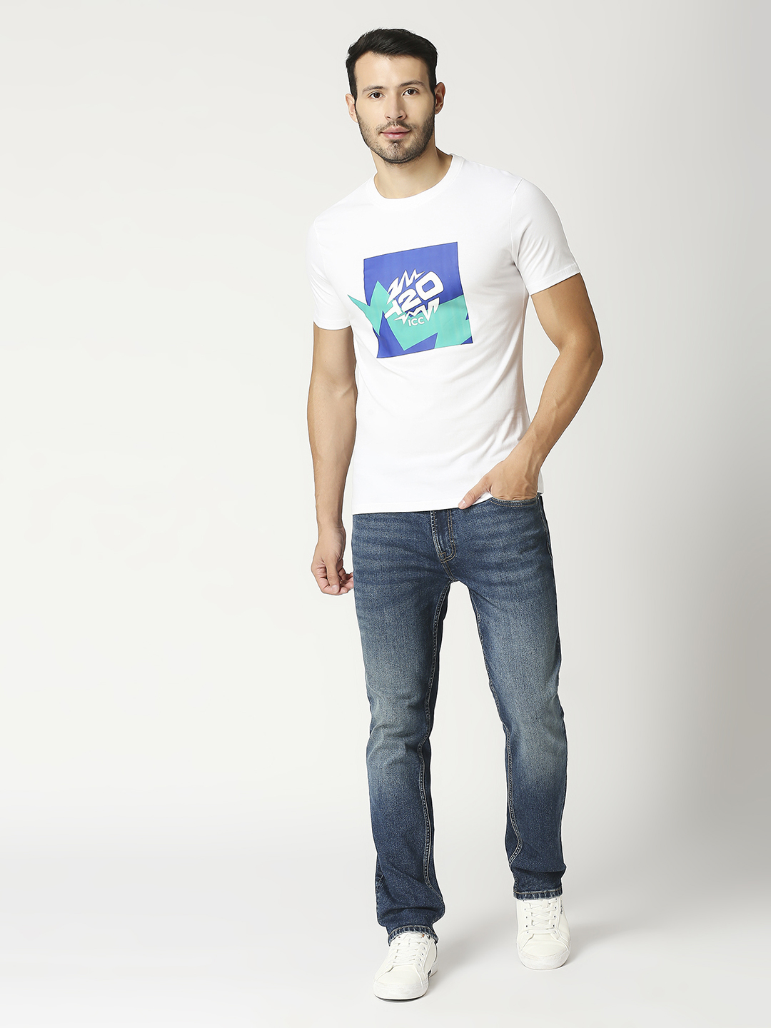 ICC T20 ICC Men's T20 WC-24 White Graphic Printed Half Sleeves Cotton Round Neck T-Shirt (5)