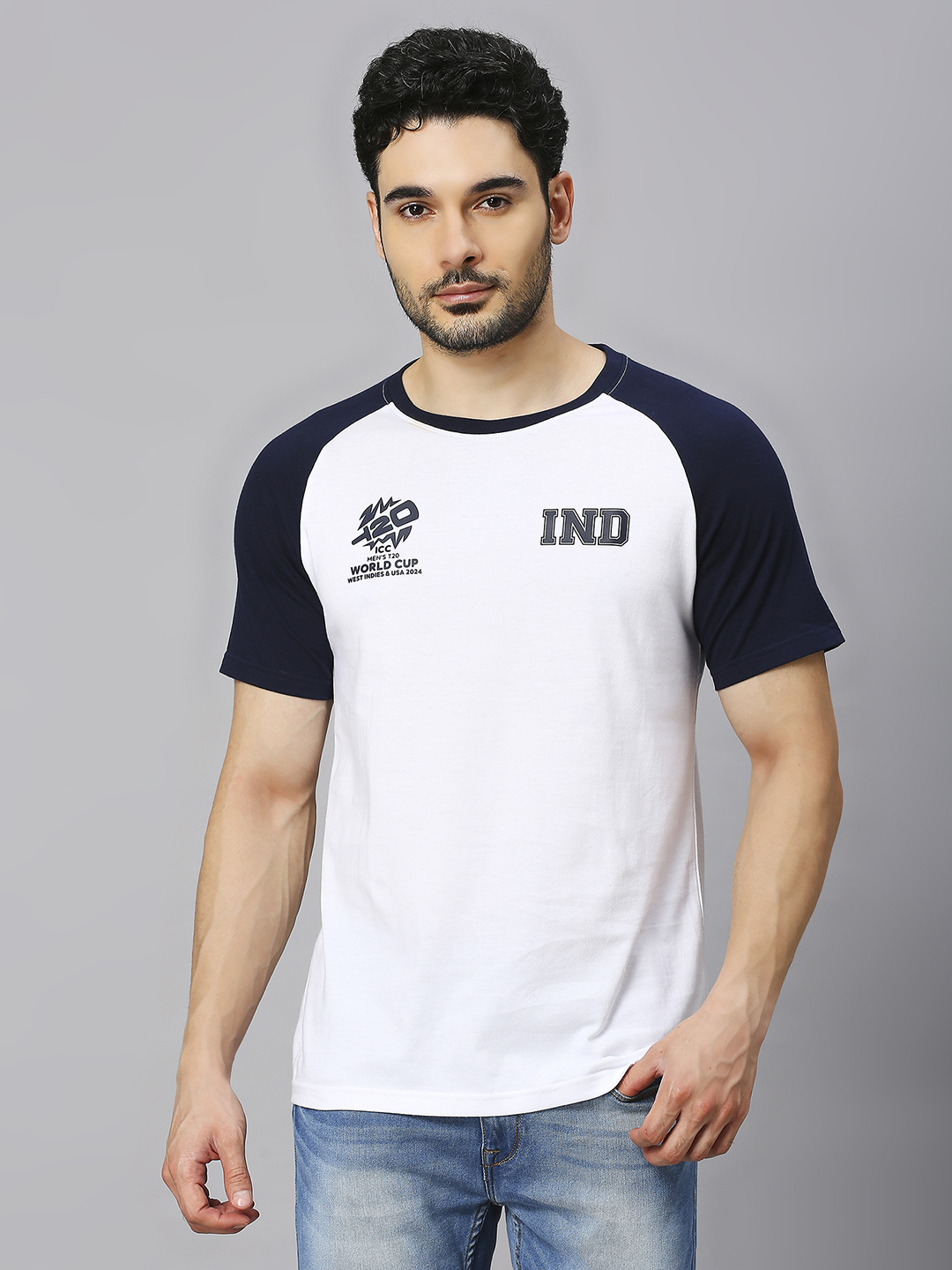 ICC T20 ICC Men's T20 WC-24 White & Navy Blue Logo Printed Half Sleeves Round Neck Cotton T-Shirt (2)