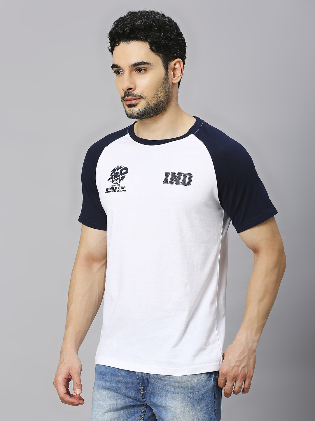 ICC T20 ICC Men's T20 WC-24 White & Navy Blue Logo Printed Half Sleeves Round Neck Cotton T-Shirt (3)