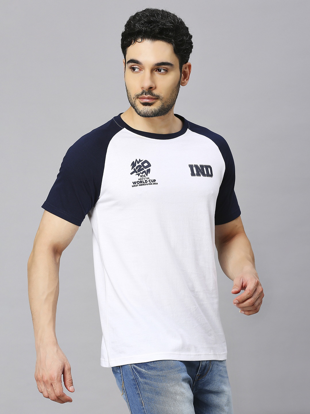 ICC T20 ICC Men's T20 WC-24 White & Navy Blue Logo Printed Half Sleeves Round Neck Cotton T-Shirt (4)
