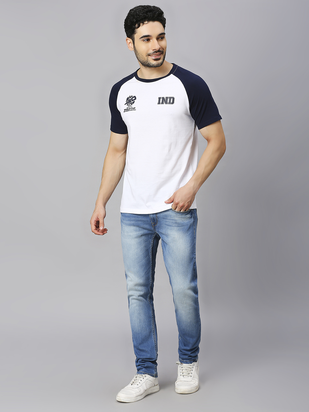 ICC T20 ICC Men's T20 WC-24 White & Navy Blue Logo Printed Half Sleeves Round Neck Cotton T-Shirt (6)
