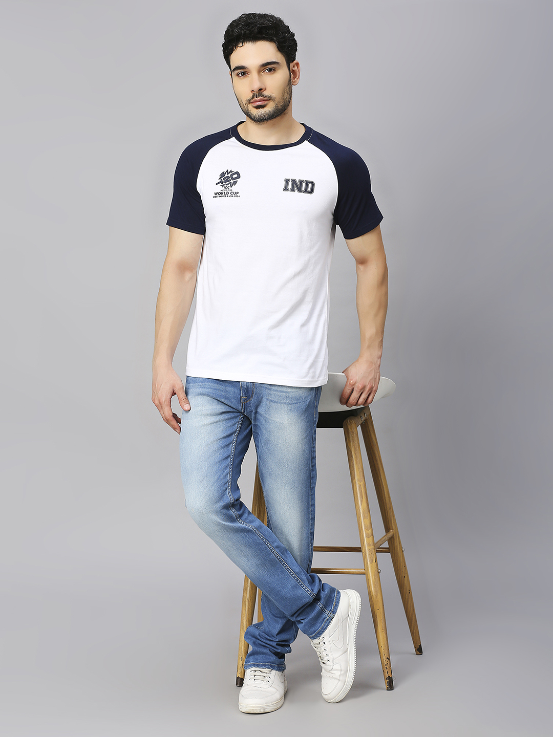 ICC T20 ICC Men's T20 WC-24 White & Navy Blue Logo Printed Half Sleeves Round Neck Cotton T-Shirt (7)