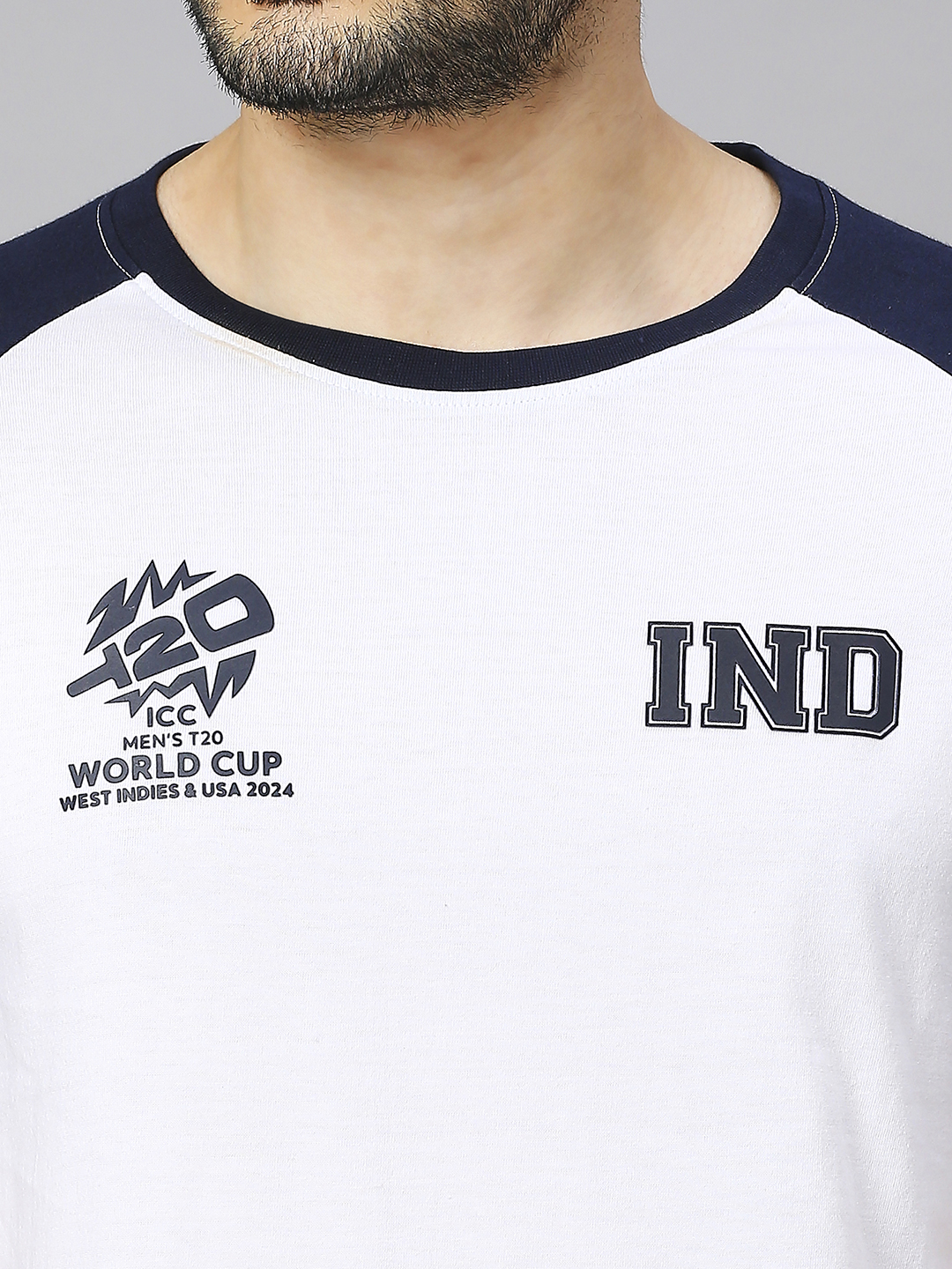 ICC T20 ICC Men's T20 WC-24 White & Navy Blue Logo Printed Half Sleeves Round Neck Cotton T-Shirt (8)