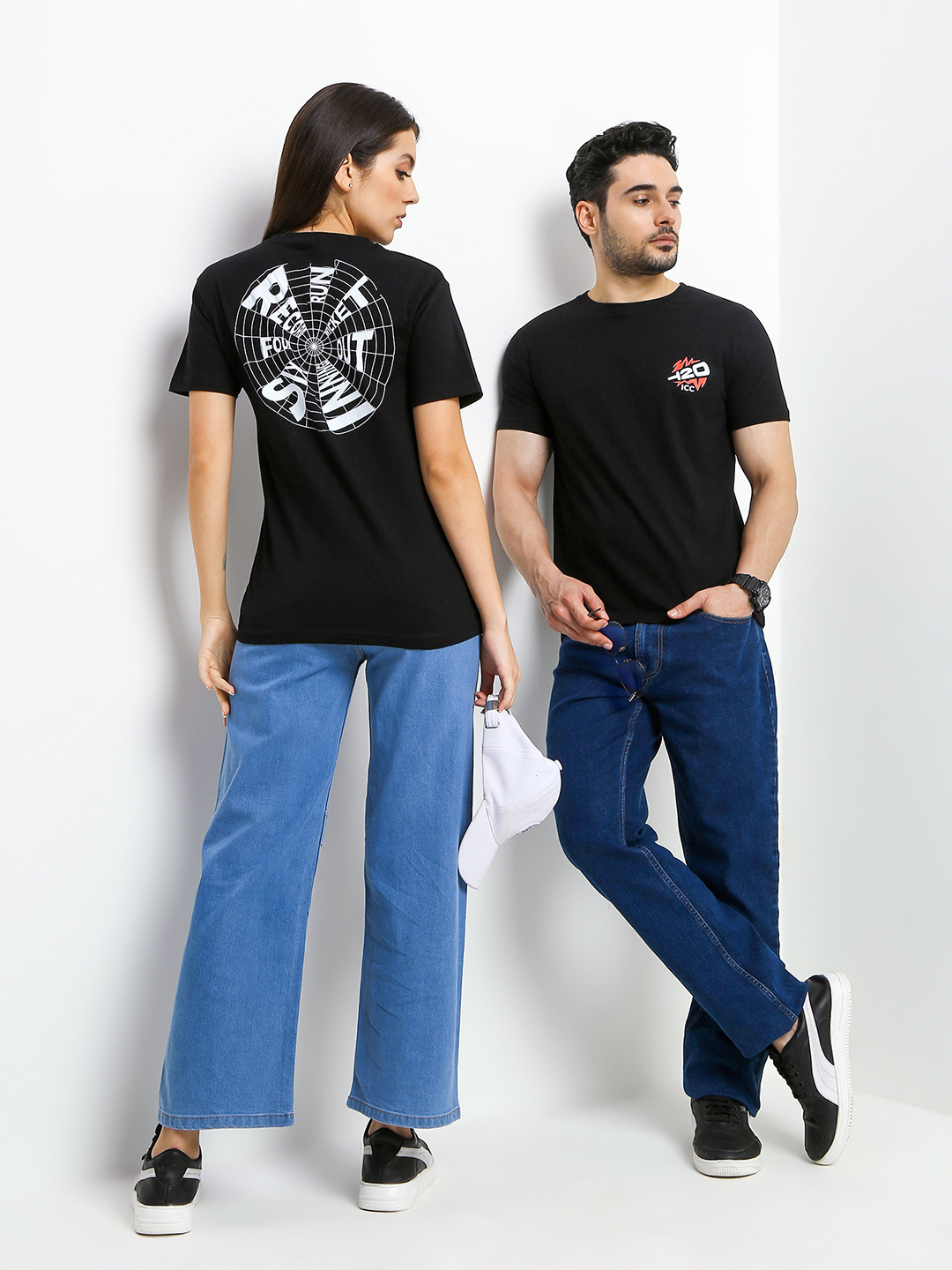 ICC Women's T20 WC-24 Black Graphic Printed Cotton T-Shirt