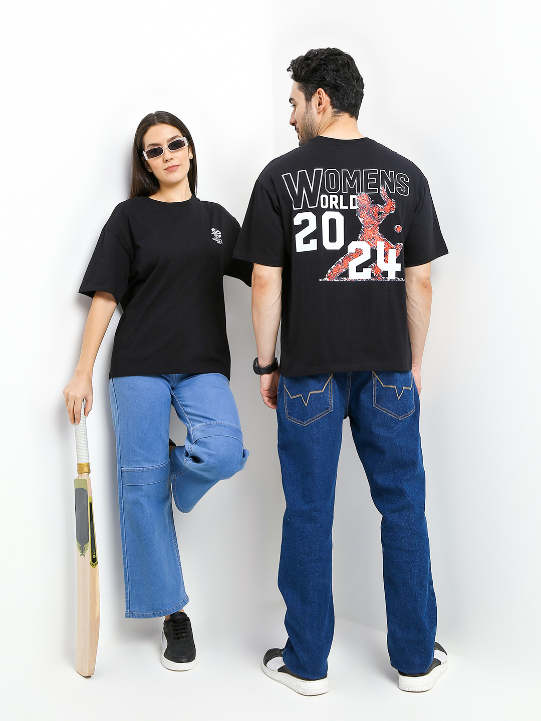 ICC Women's T20 WC-24 Black Graphic Printed Oversized T-Shirt