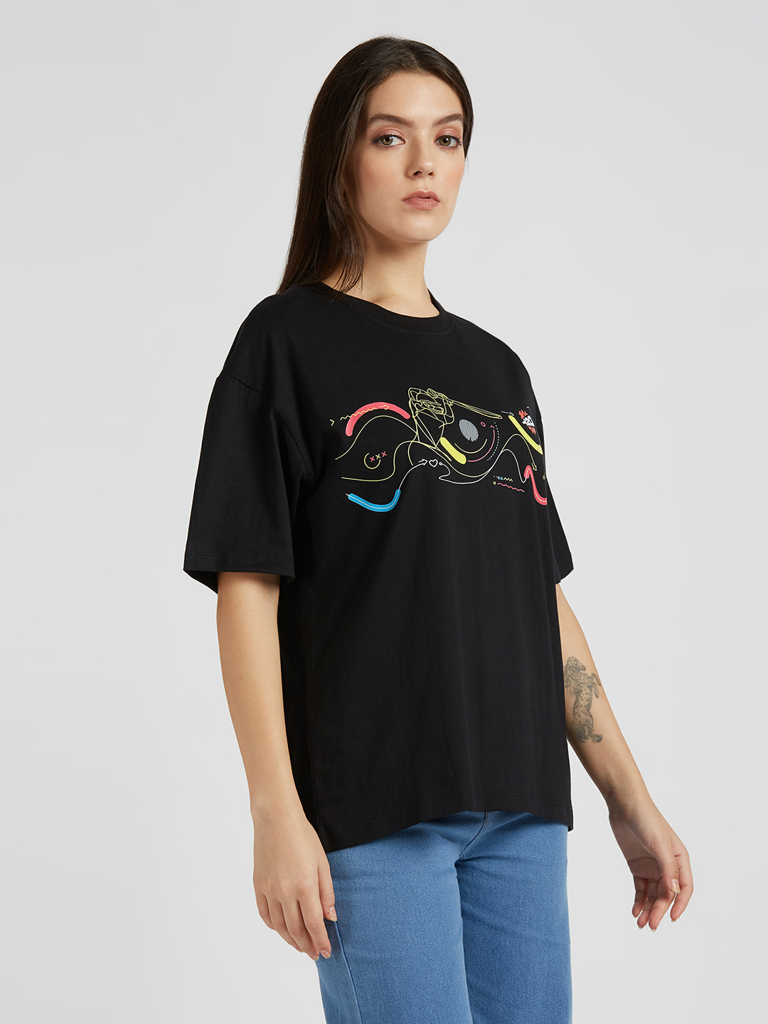 ICC WWC T20 ICC Women's T20 WC-24 Black Graphic Printed Oversized T-Shirt (4)