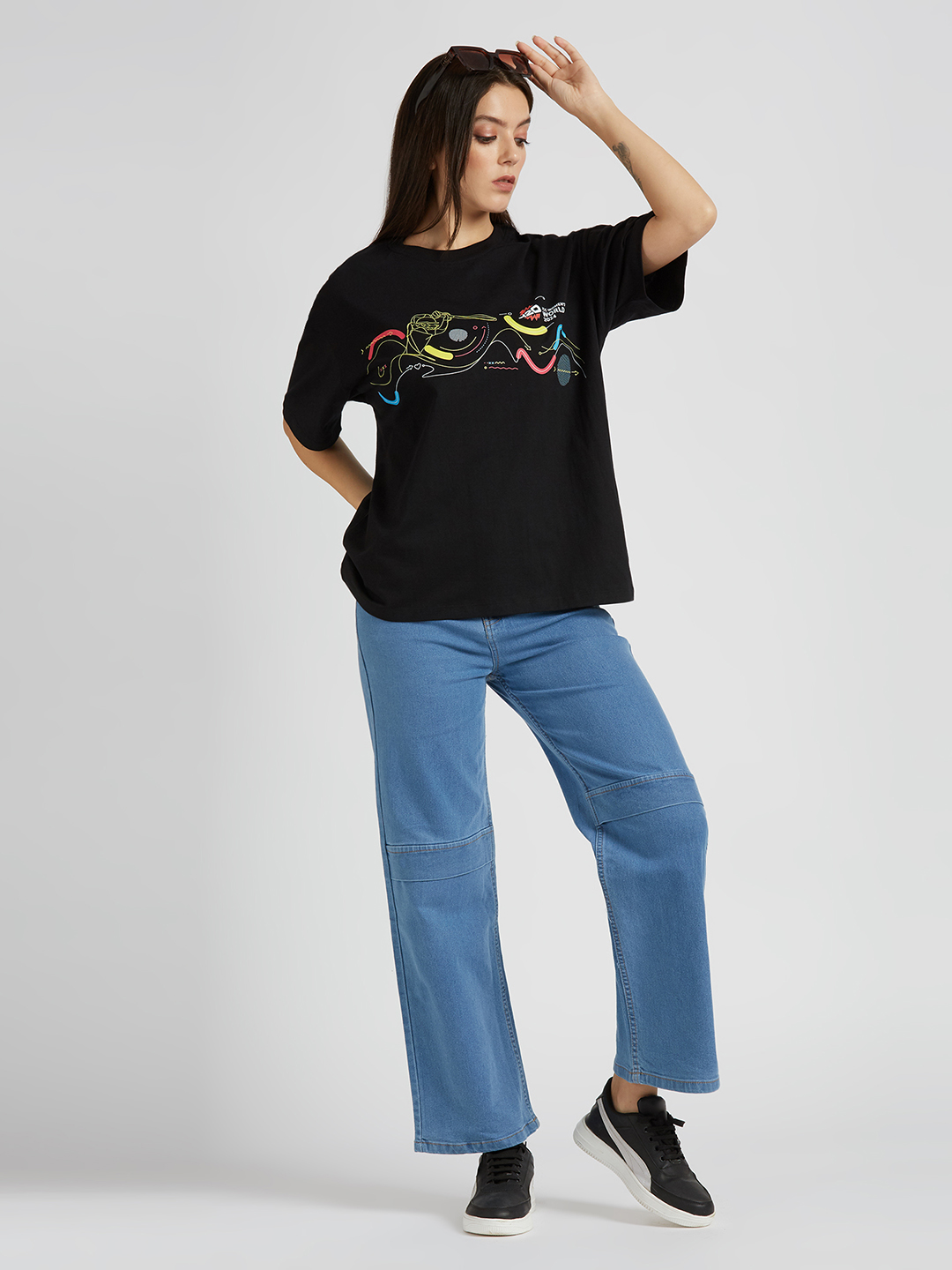 ICC WWC T20 ICC Women's T20 WC-24 Black Graphic Printed Oversized T-Shirt (6)