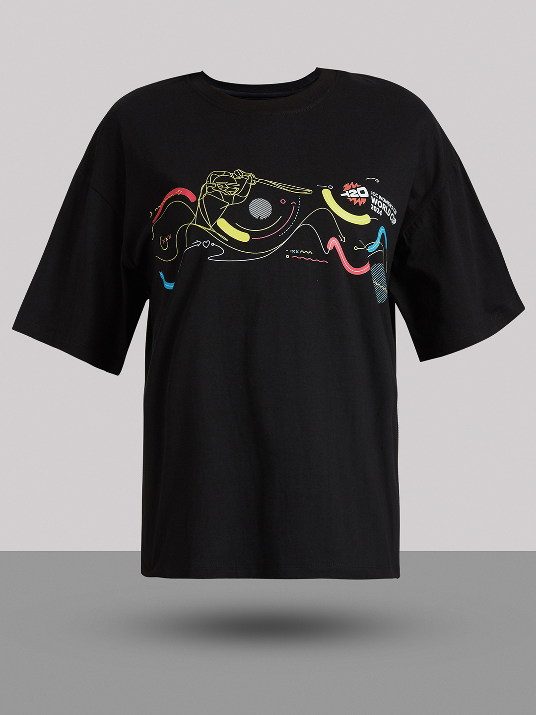 ICC WWC T20 ICC Women's T20 WC-24 Black Graphic Printed Oversized T-Shirt (7)