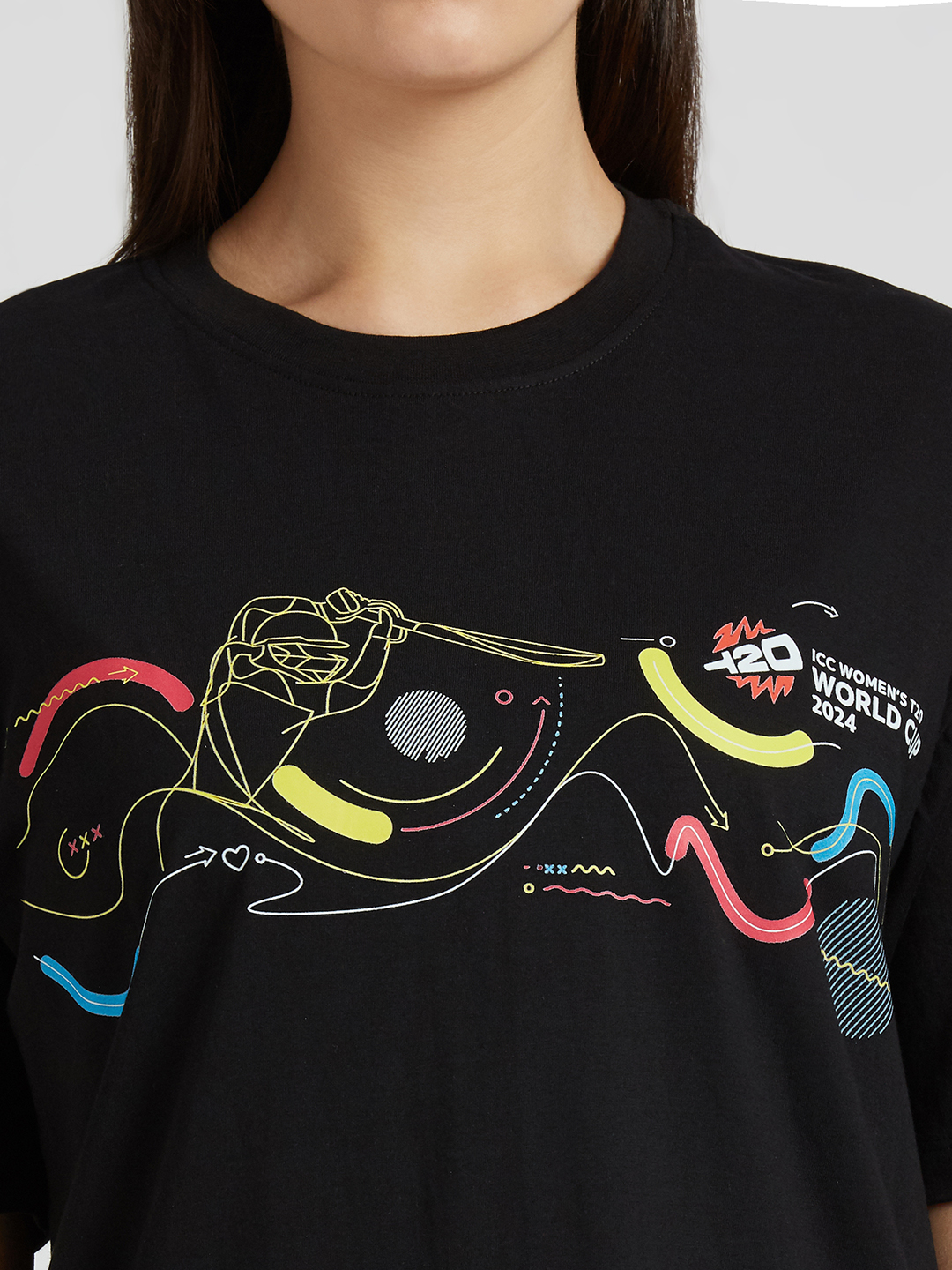 ICC WWC T20 ICC Women's T20 WC-24 Black Graphic Printed Oversized T-Shirt (9)