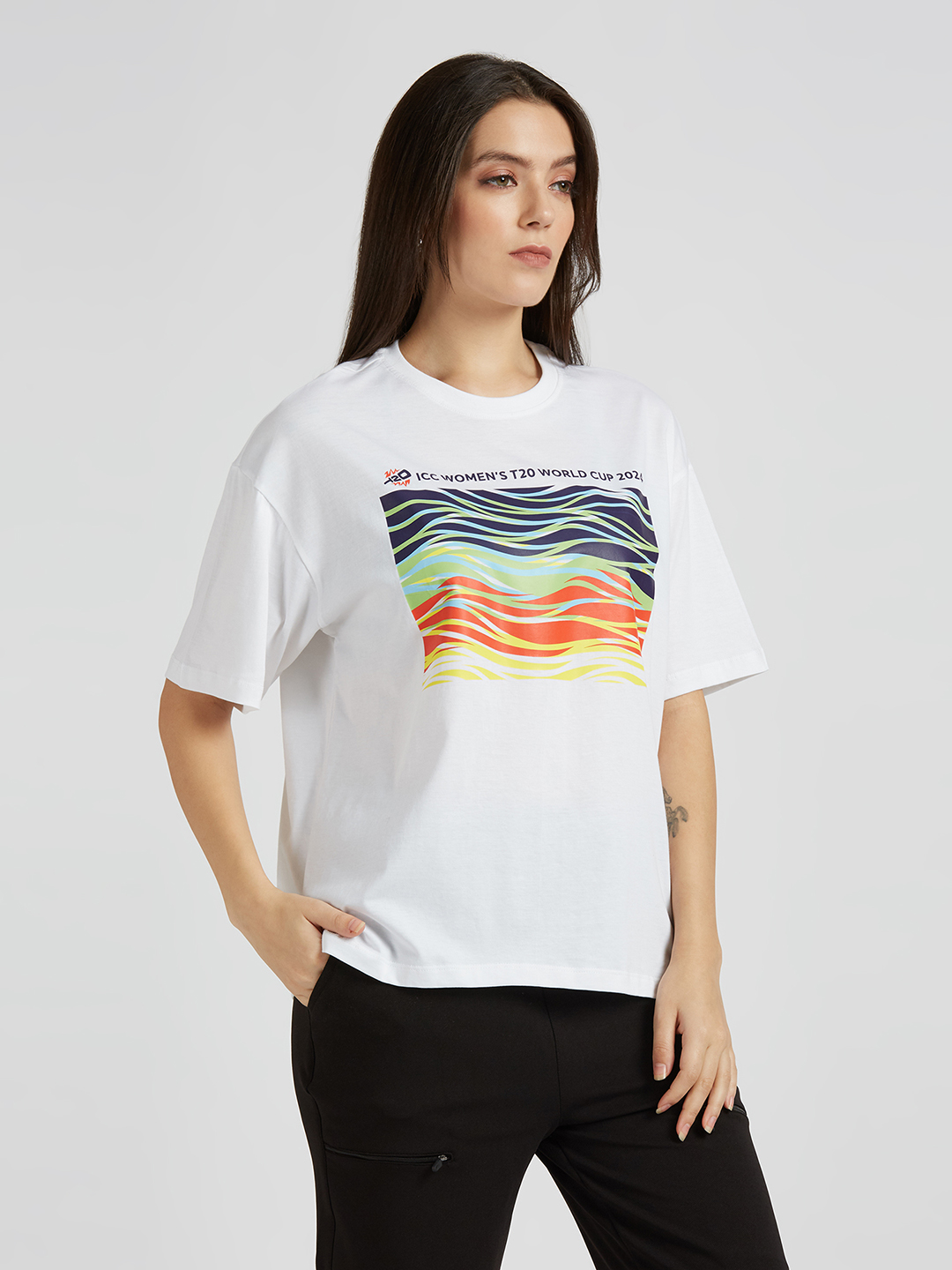 ICC WWC T20 ICC Women's T20 WC-24 ICC Women's Trophy Tour Oversized Cotton T-Shirt (4)