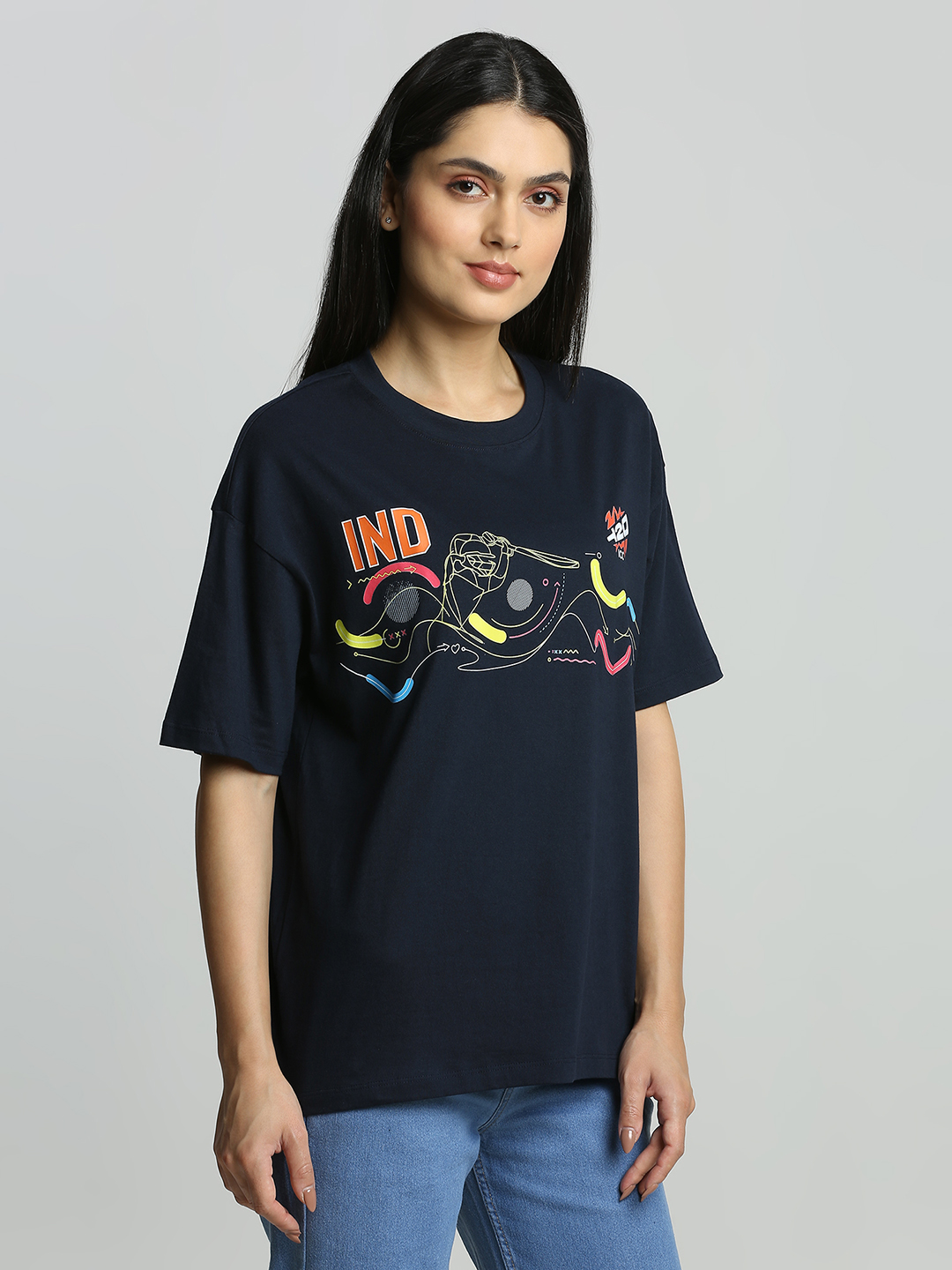 ICC WWC T20 ICC Women's T20 WC-24 Navy Blue Graphic Printed Oversized T-Shirt (3)