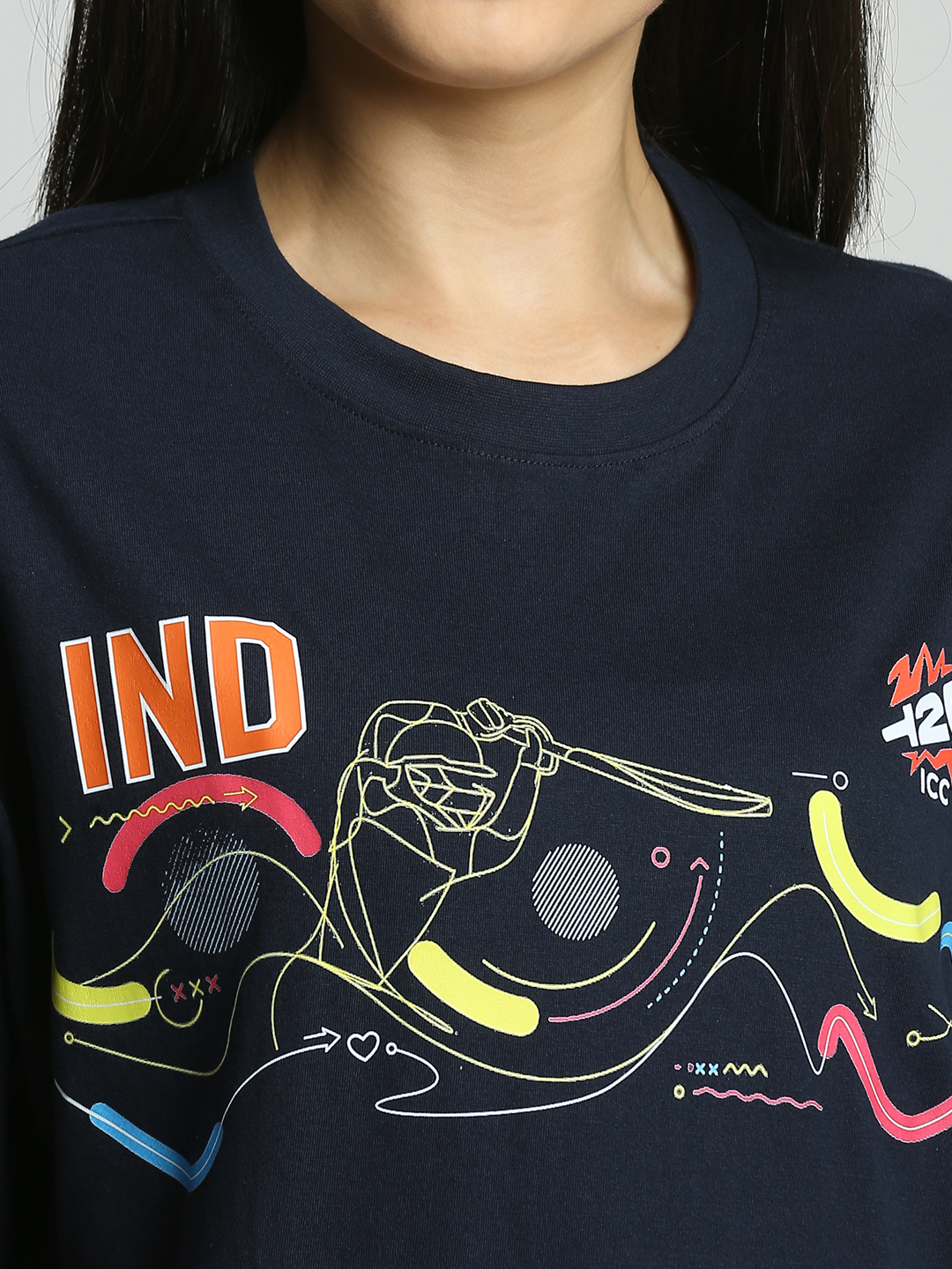 ICC WWC T20 ICC Women's T20 WC-24 Navy Blue Graphic Printed Oversized T-Shirt (6)