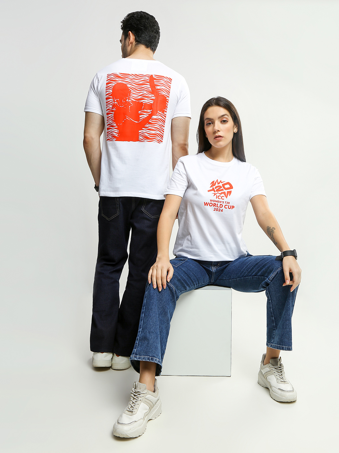ICC Women's T20 WC-24 White Graphic Printed Cotton T-Shirt
