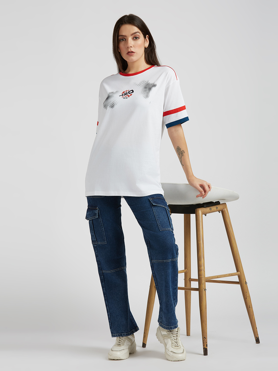 ICC WWC T20 ICC Women's T20 WC-24 White Graphic Printed Half Sleeves Round Oversized T-Shirt (6)