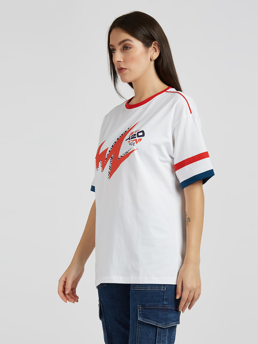 ICC WWC T20 ICC Women's T20 WC-24 White Graphic Printed Oversized T-Shirt (2)