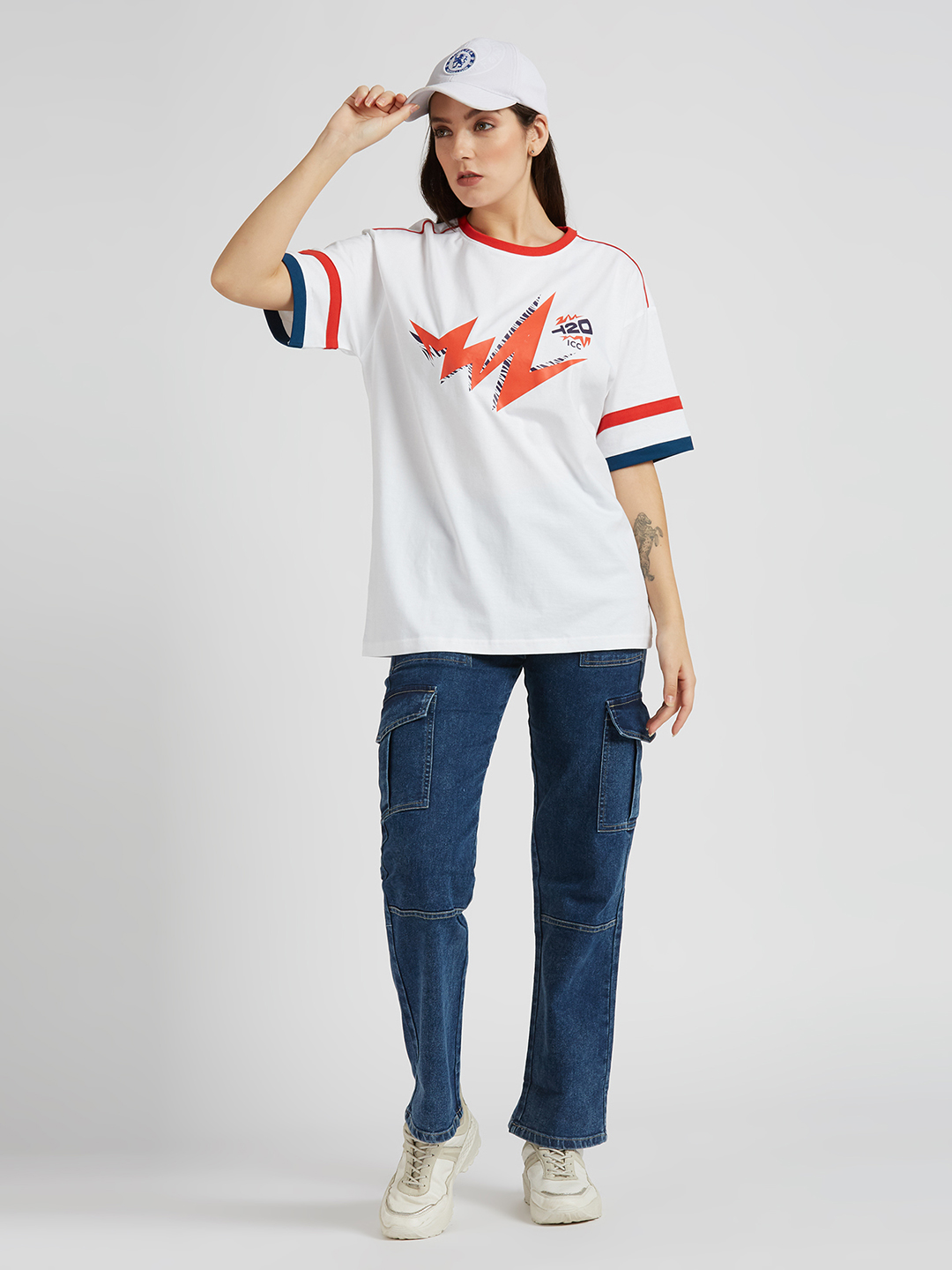 ICC WWC T20 ICC Women's T20 WC-24 White Graphic Printed Oversized T-Shirt (5)