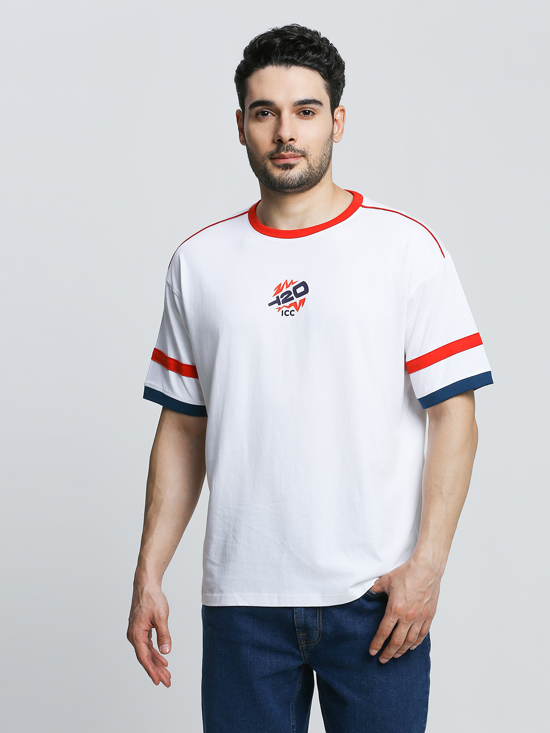 ICC WWC T20 ICC Women's T20 WC-24 White Logo Printed Half Sleeves Round Oversized T-Shirt (5)