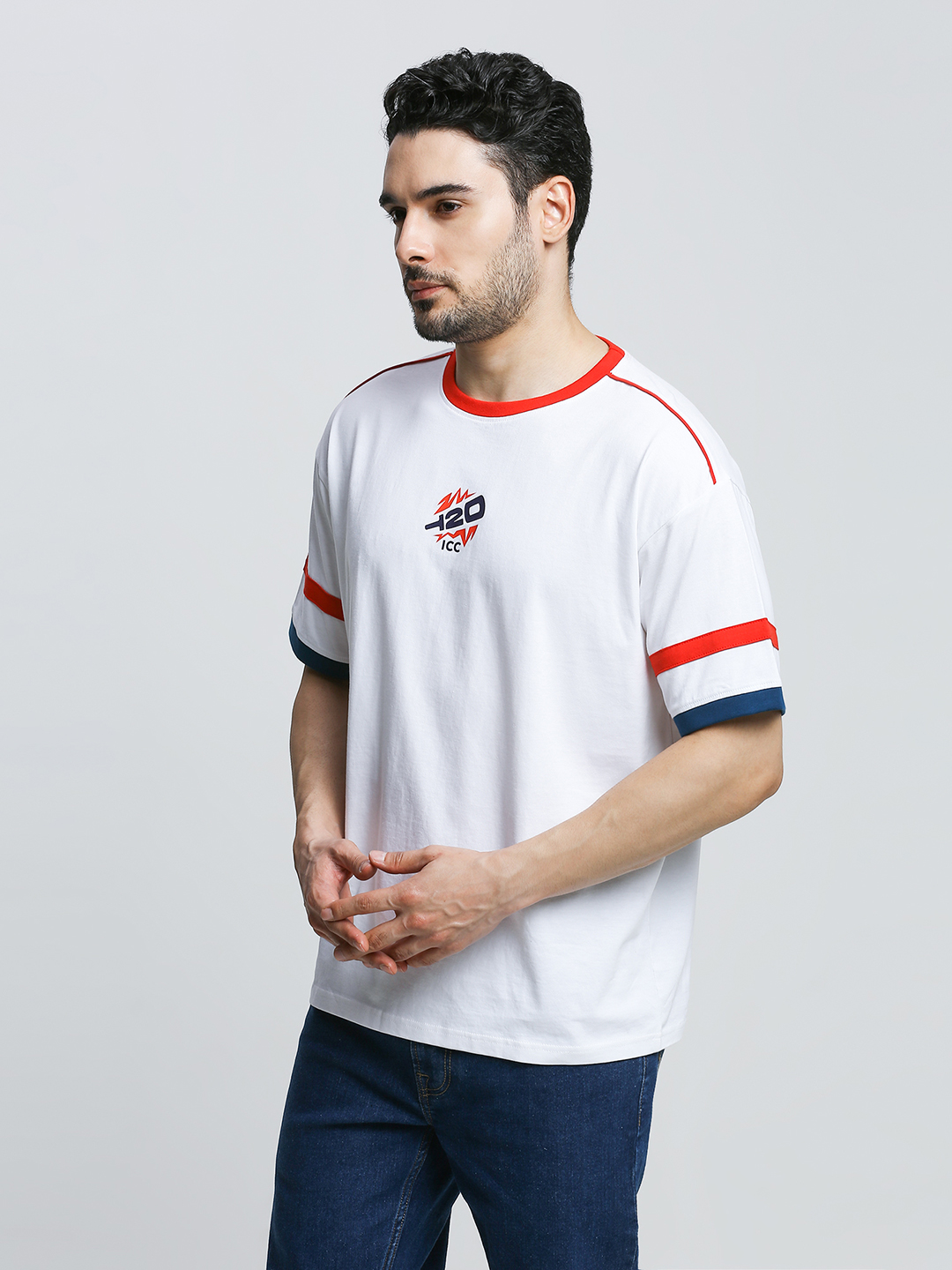 ICC WWC T20 ICC Women's T20 WC-24 White Logo Printed Half Sleeves Round Oversized T-Shirt (6)