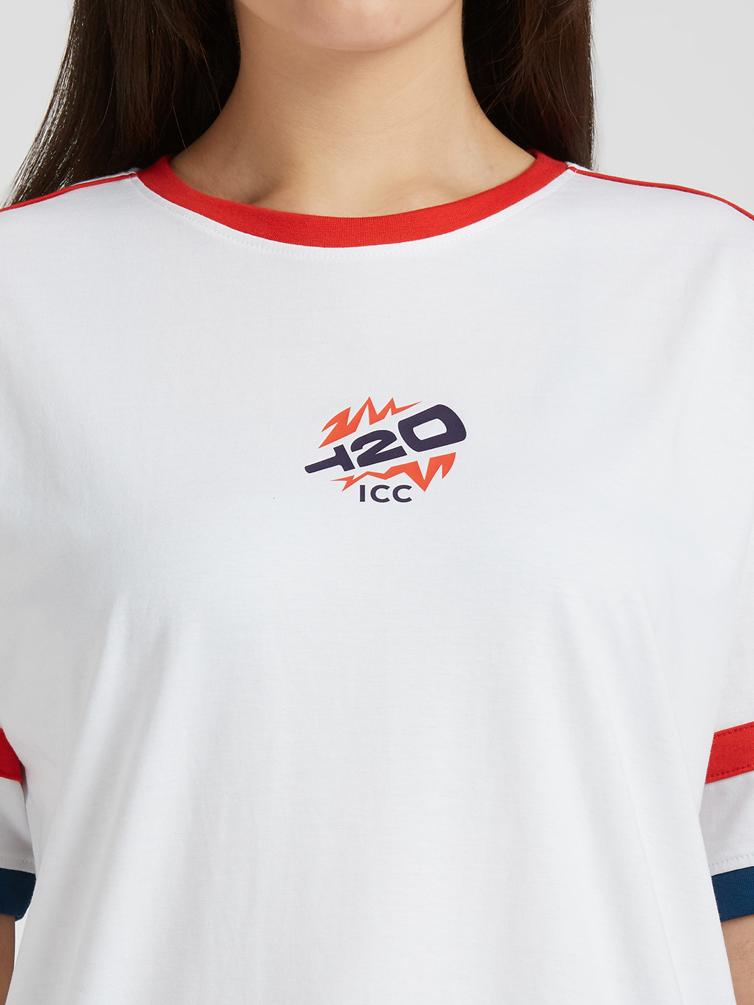 ICC WWC T20 ICC Women's T20 WC-24 White Logo Printed Half Sleeves Round Oversized T-Shirt (9)