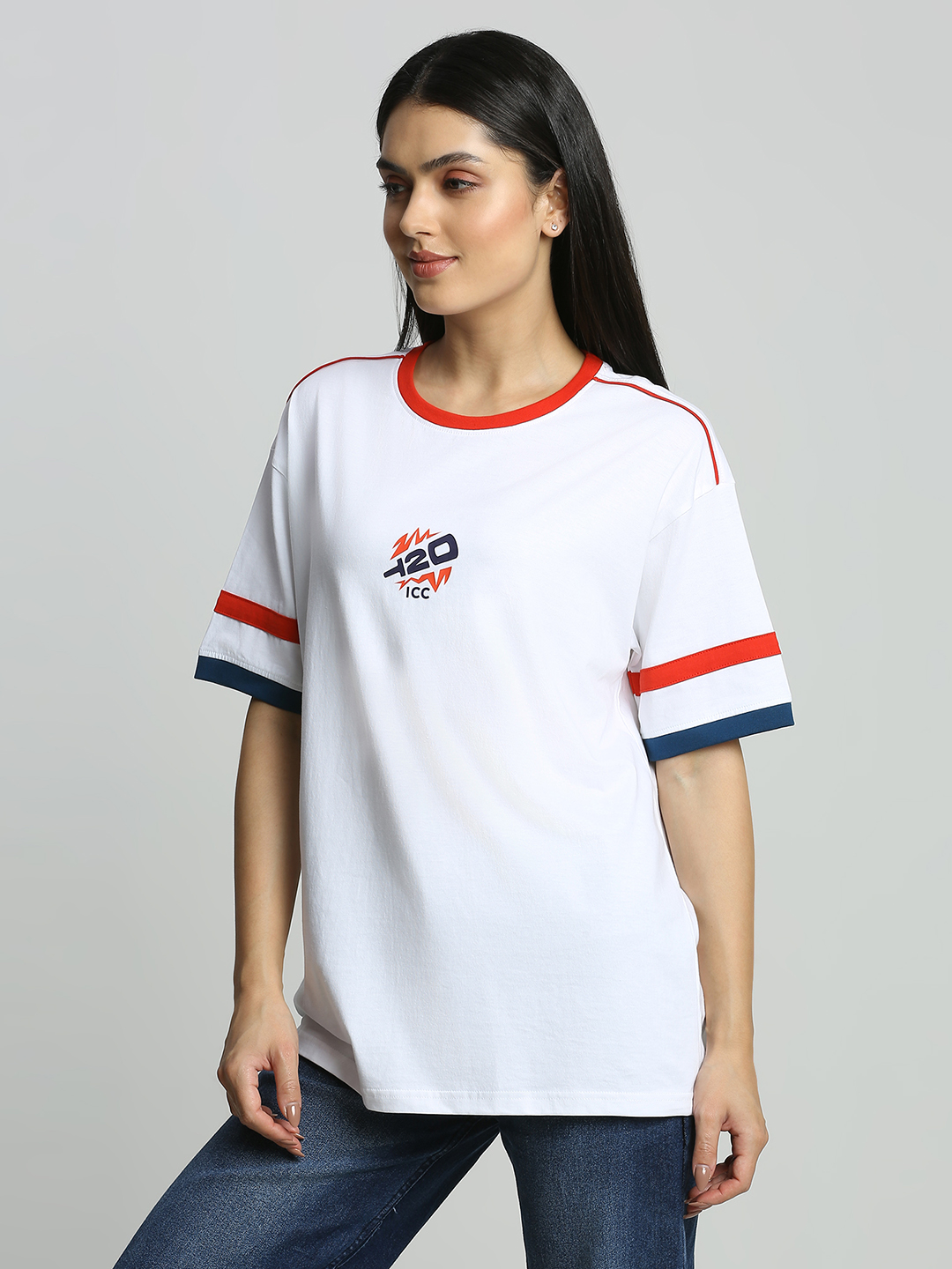 ICC WWC T20 ICC Women's T20 WC-24 White Solid Oversized T-Shirt (3)