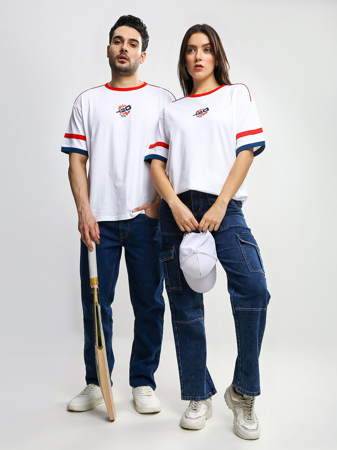 ICC Women's T20 WC-24 White Solid Oversized T-Shirt