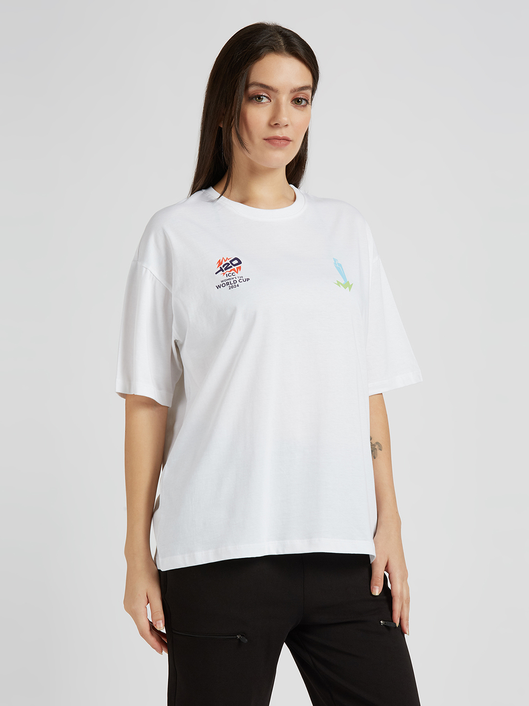 ICC WWC T20 ICC Women's T20 WC-24 White Typography Printed Oversized T-Shirt (4)