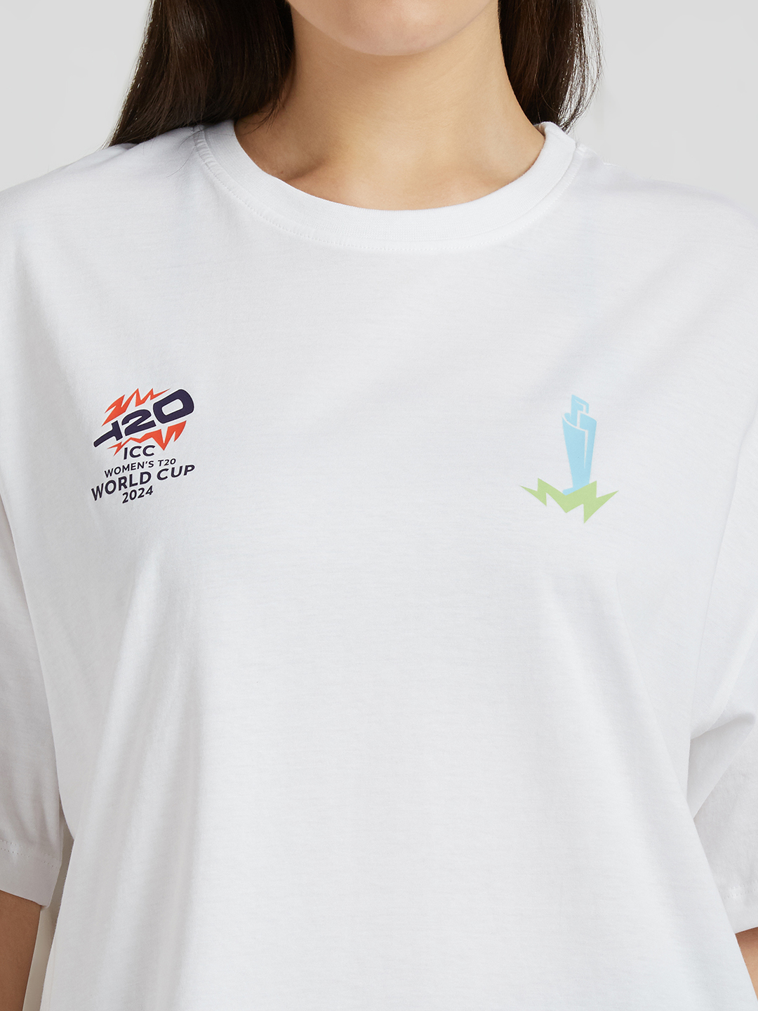 ICC WWC T20 ICC Women's T20 WC-24 White Typography Printed Oversized T-Shirt (9)