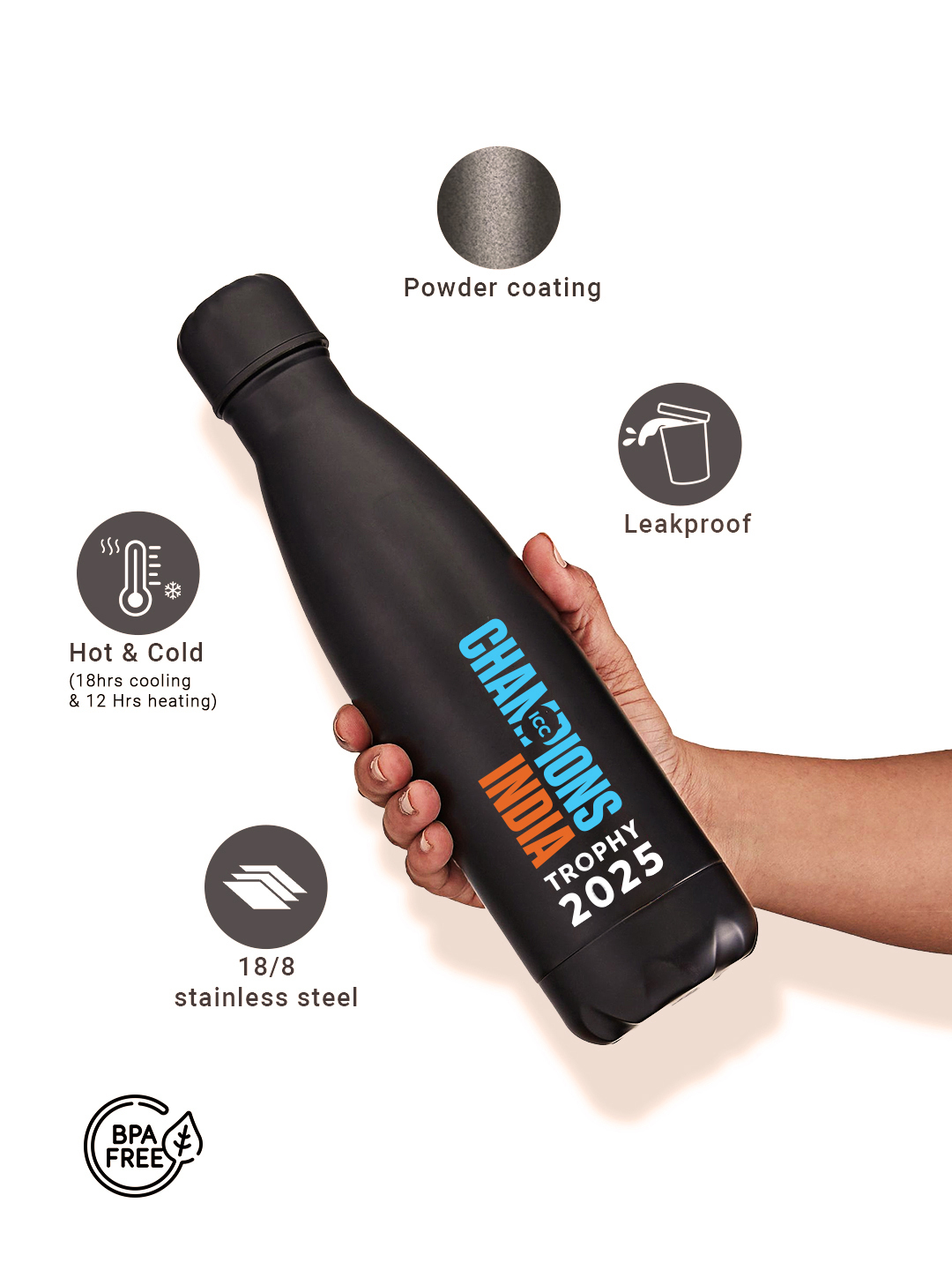 India ICC Champions Trophy 2025 - Double Walled, Vacuum Insulated, Thermosteel Hot and Cold, Rust Proof, Leak-Proof, Sta (3)
