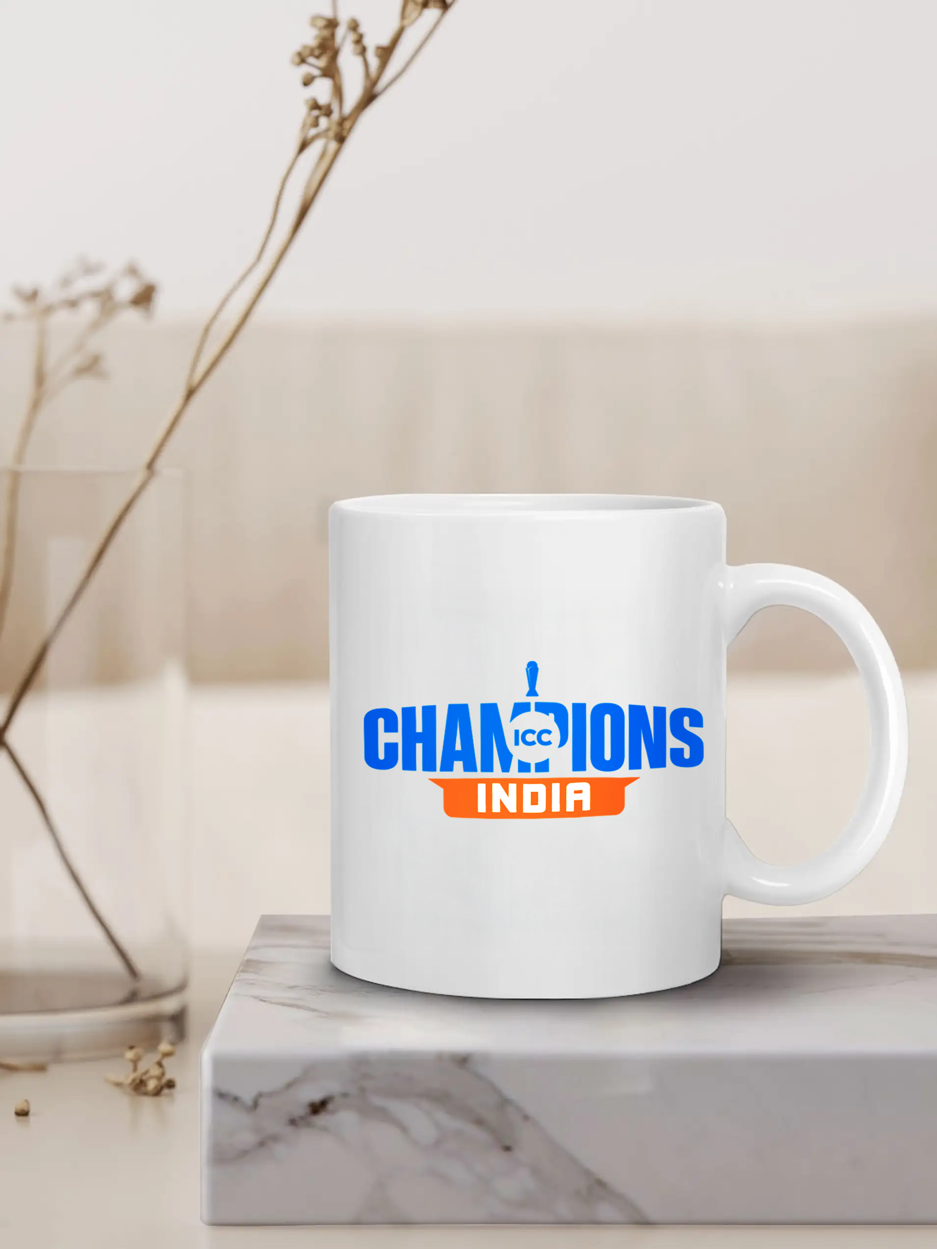ICC Champions 2025 - India India Champions Ceramic Tea and Coffee Mug - ICC Champions Trophy 2025 (325 ml, White) - Pack (3)