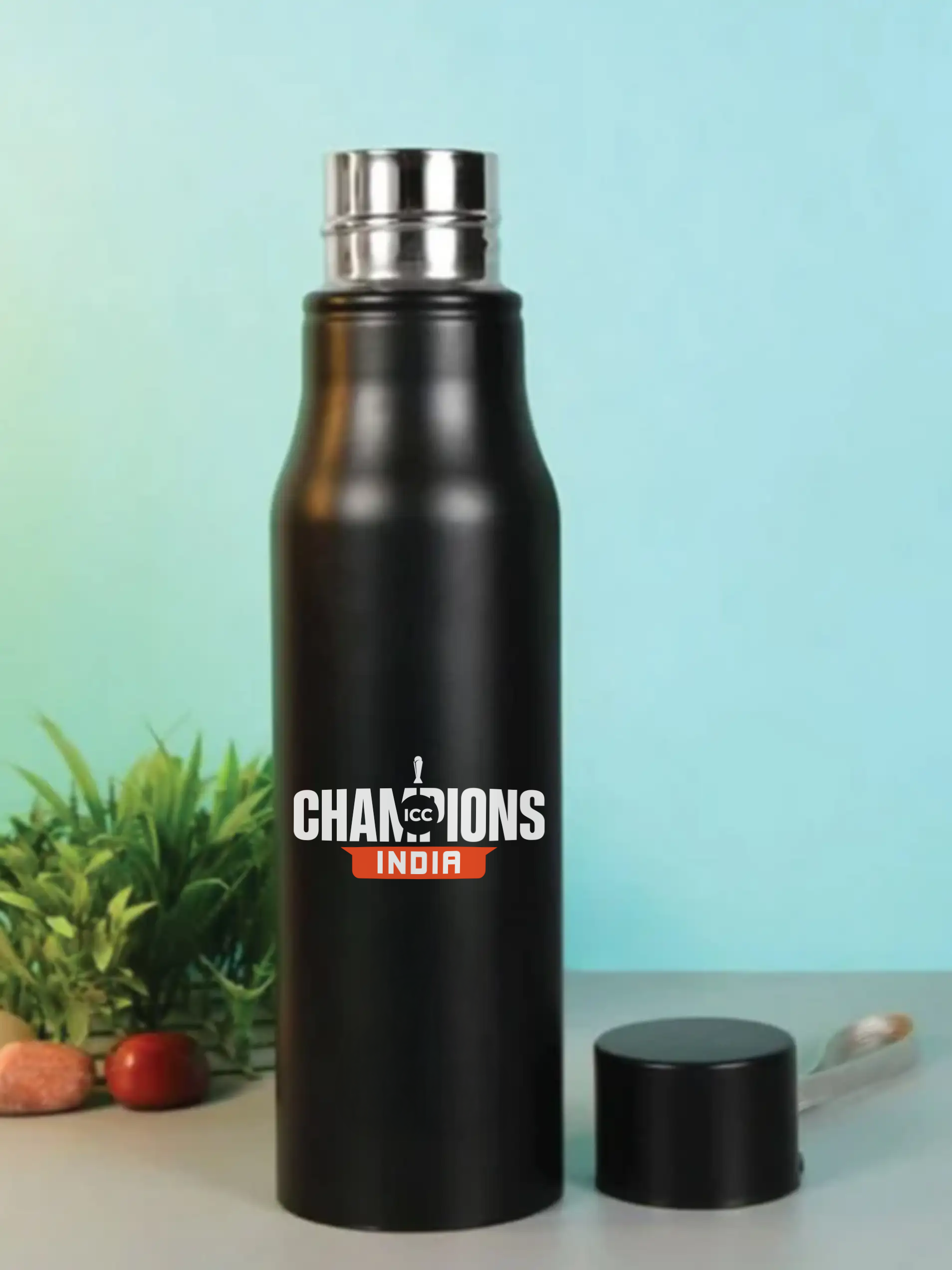 ICC Champions 2025 - India India Champions Stainless Steel Bottle - ICC Champions Trophy 2025 (750 ml, Black) (1)