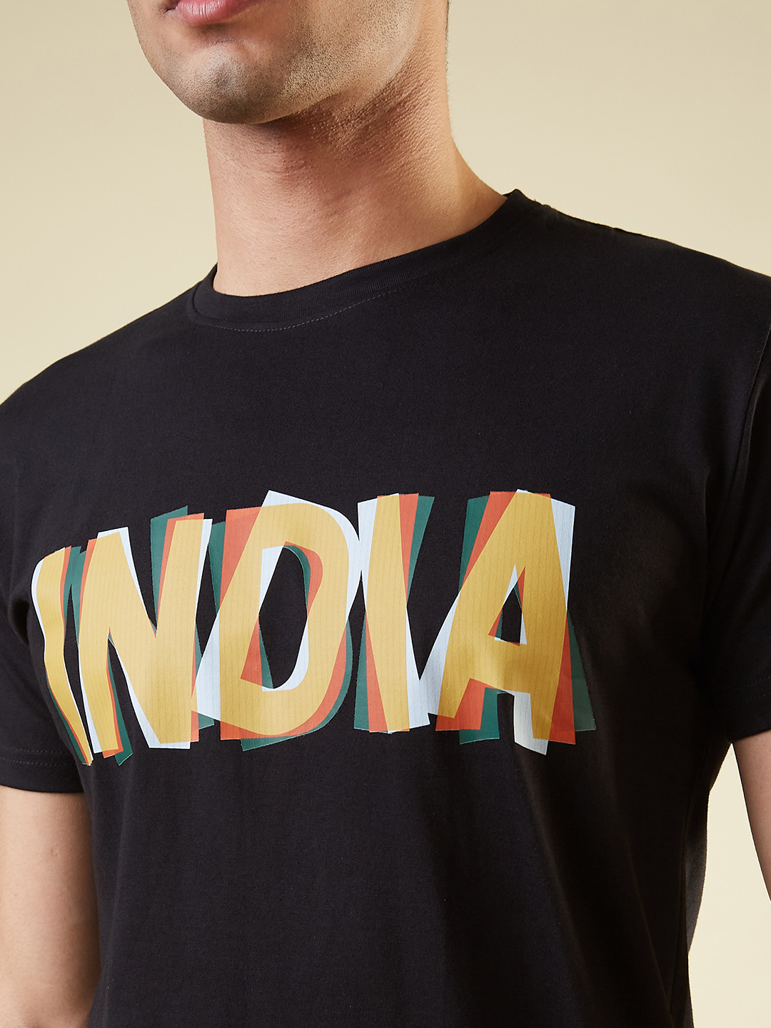 India ICC Champions Trophy 2025 Men Black and Orange Graphic Printed Half Sleeves Round Neck Cotton T-Shirt (3)