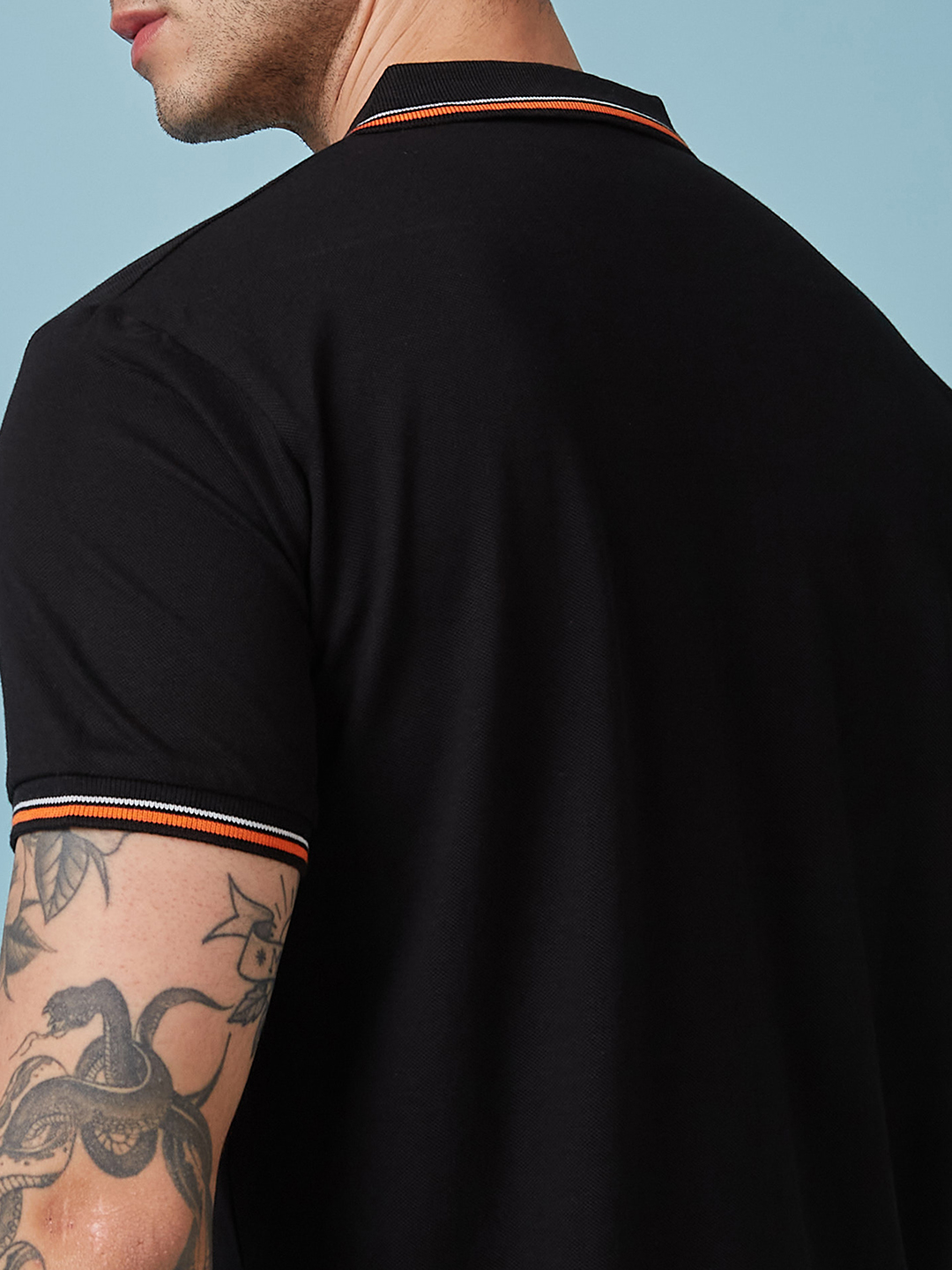 India ICC Champions Trophy 2025 Men Black and Orange Half Sleeve Polo Collar T-Shirt (5)