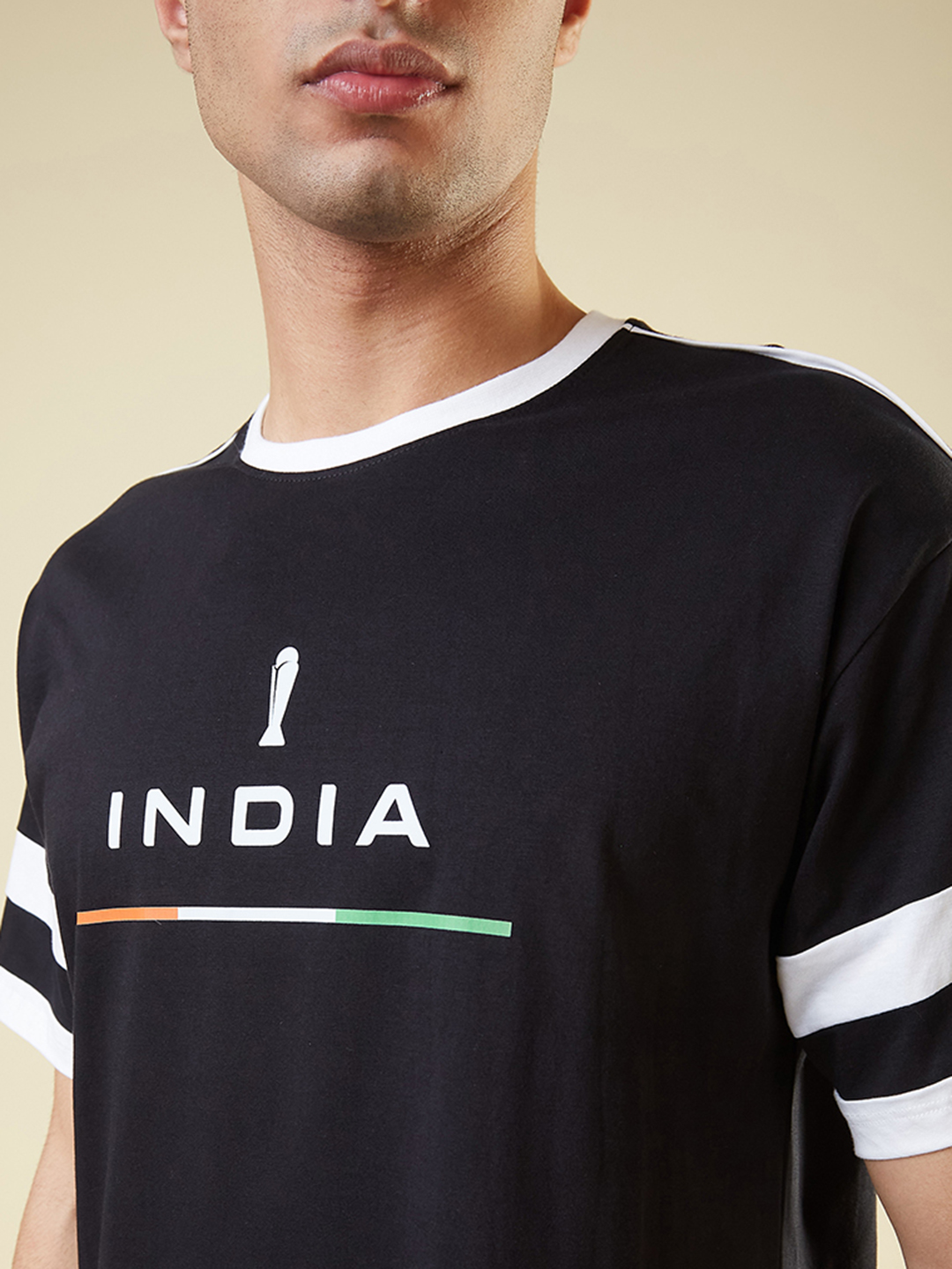 India ICC Champions Trophy 2025 Men Black Typography Printed Half Sleeves Round Neck Cotton Oversized T-shirt (3)