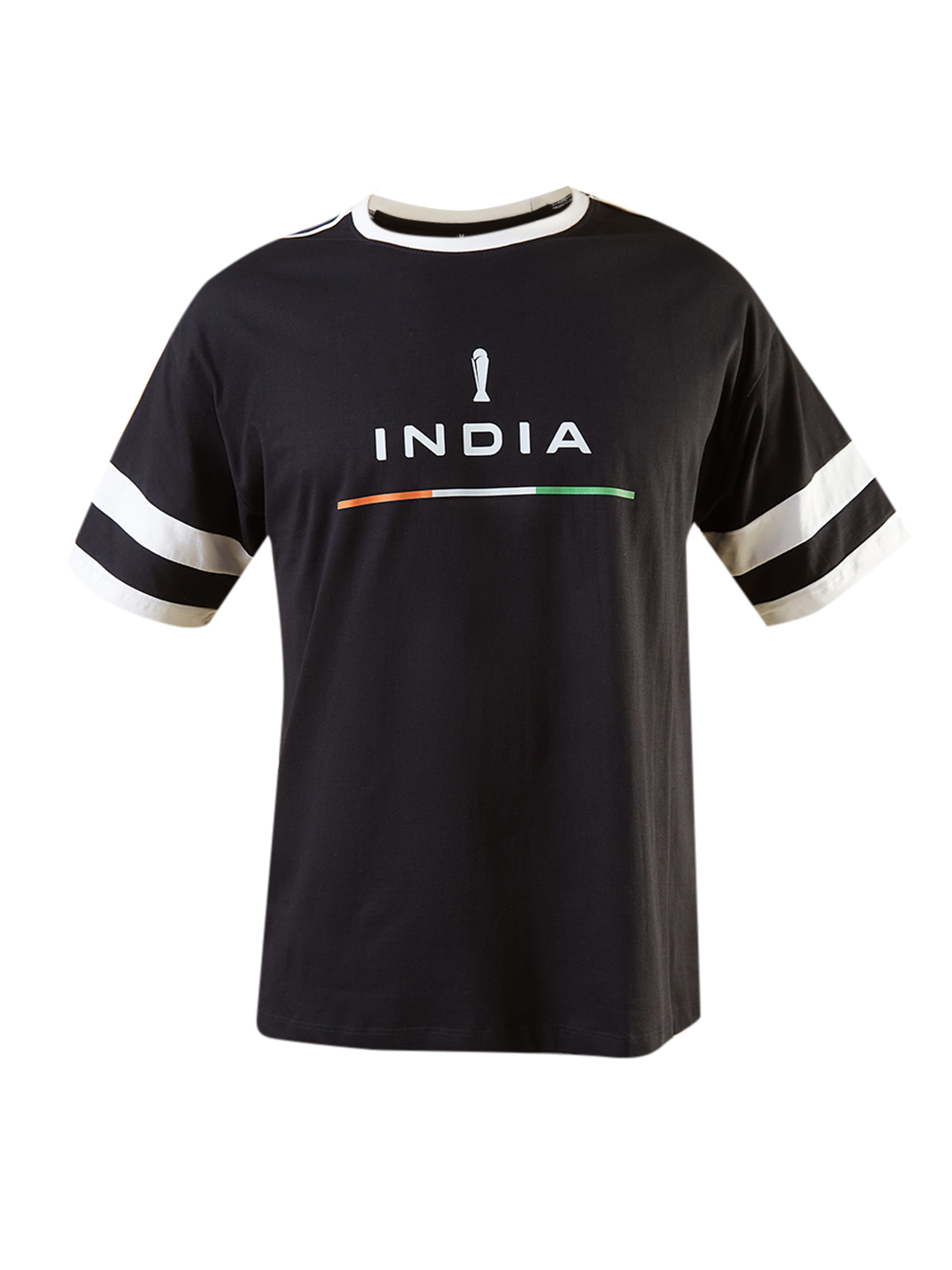 India ICC Champions Trophy 2025 Men Black Typography Printed Half Sleeves Round Neck Cotton Oversized T-shirt (6)