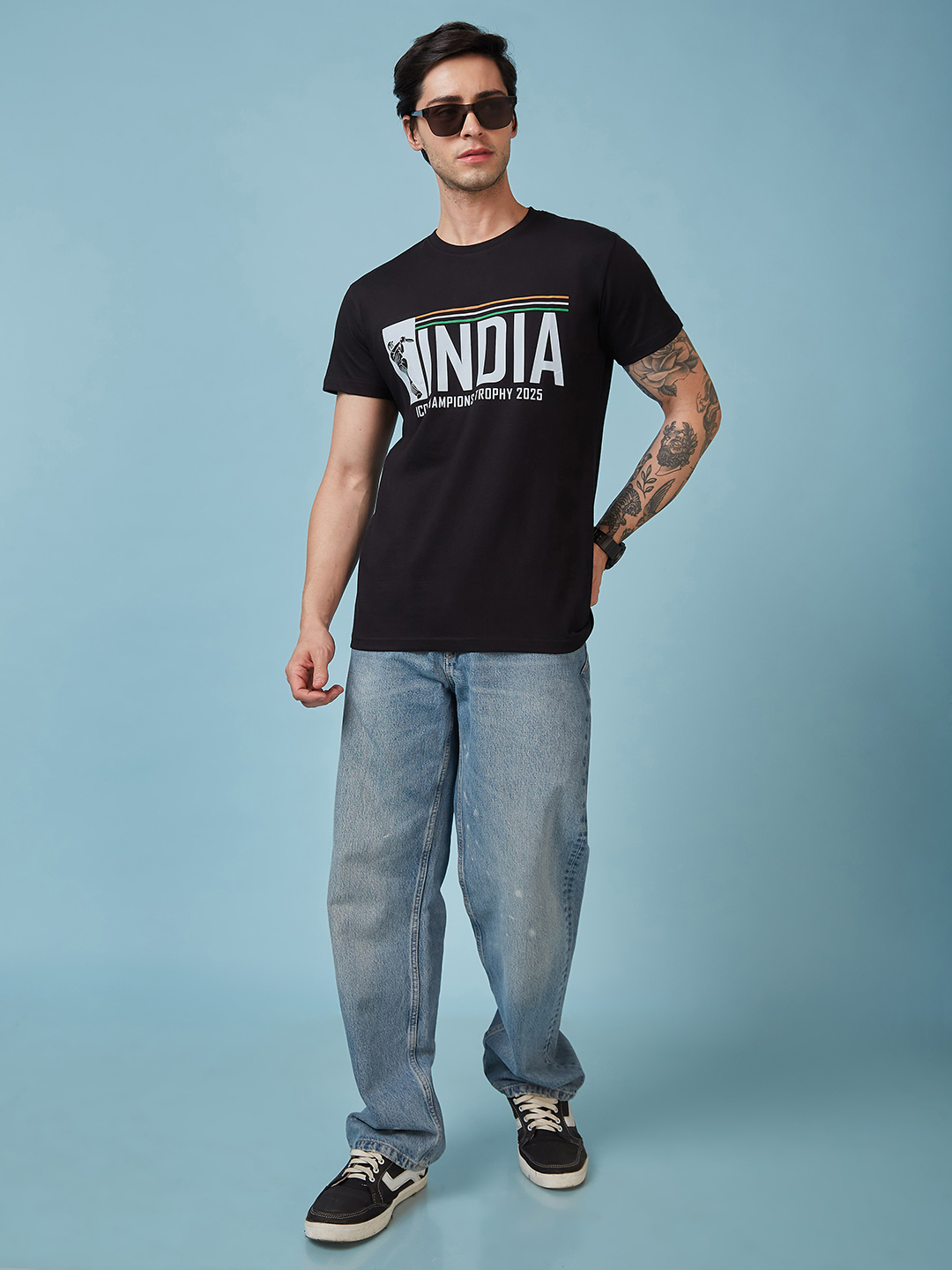 India ICC Champions Trophy 2025 Men Black Typography Printed Half Sleeves Round Neck Cotton T-Shirt (6)