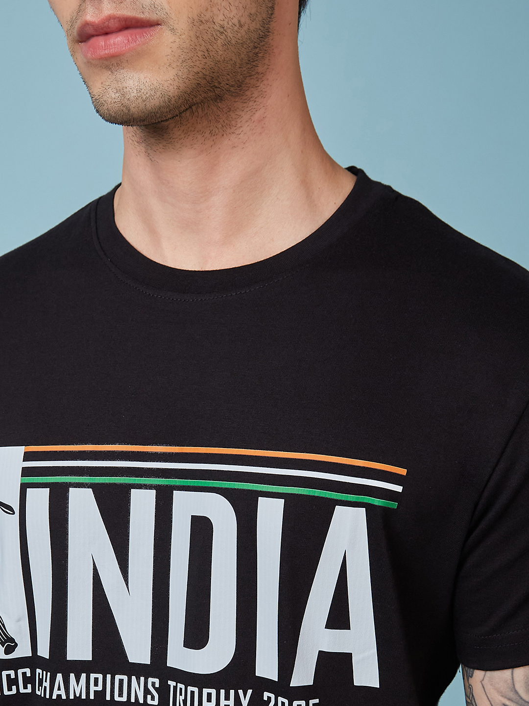 India ICC Champions Trophy 2025 Men Black Typography Printed Half Sleeves Round Neck Cotton T-Shirt (4)
