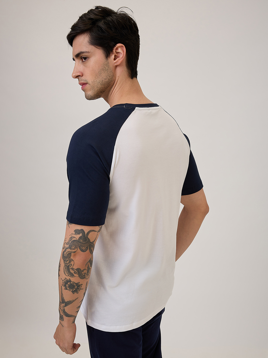 India ICC Champions Trophy 2025 Men Colorblocked White and Navy Blue Printed Half Sleeves Round Neck Cotton T-Shirt (3)