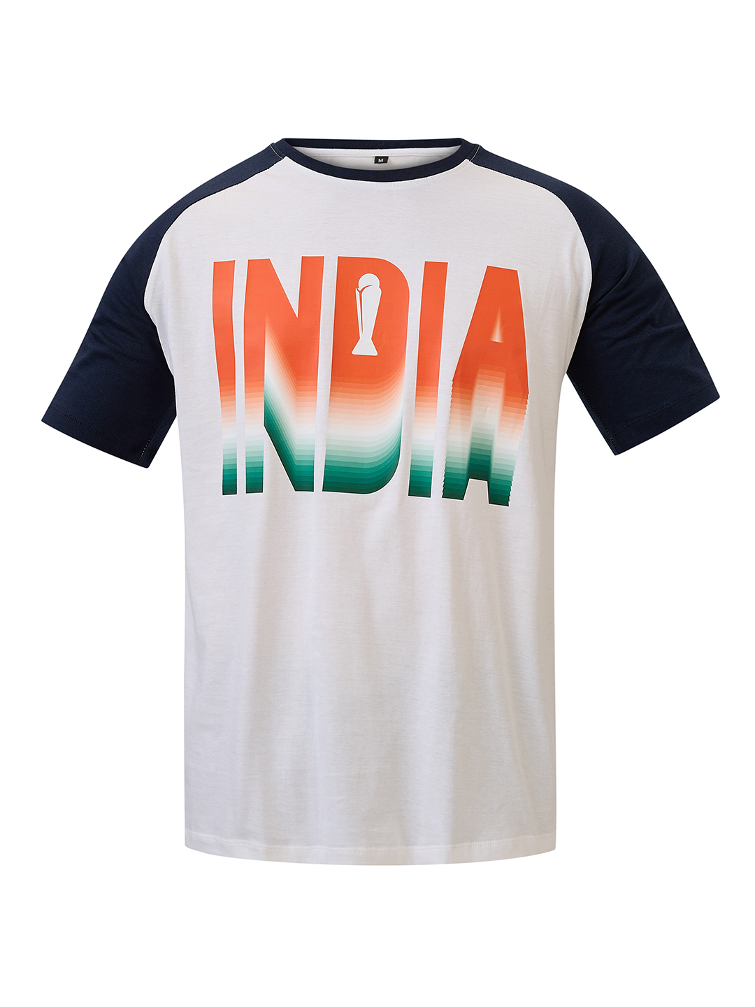 India ICC Champions Trophy 2025 Men Colorblocked White and Navy Blue Printed Half Sleeves Round Neck Cotton T-Shirt (6)