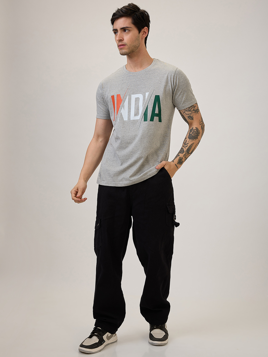 India ICC Champions Trophy 2025 Men Grey Graphic Printed Half Sleeves Round Neck Cotton T-Shirt (5)