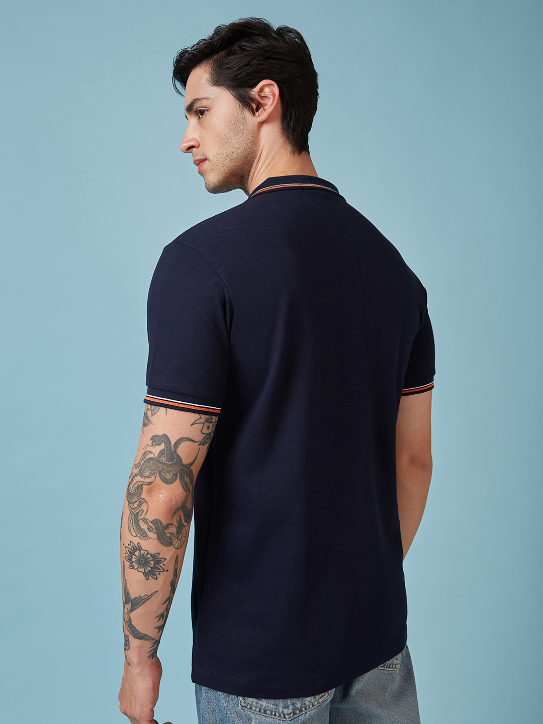 India ICC Champions Trophy 2025 Men Navy and Orange Graphic Printed Half Sleeves Polo Collar T-Shirt  (3)
