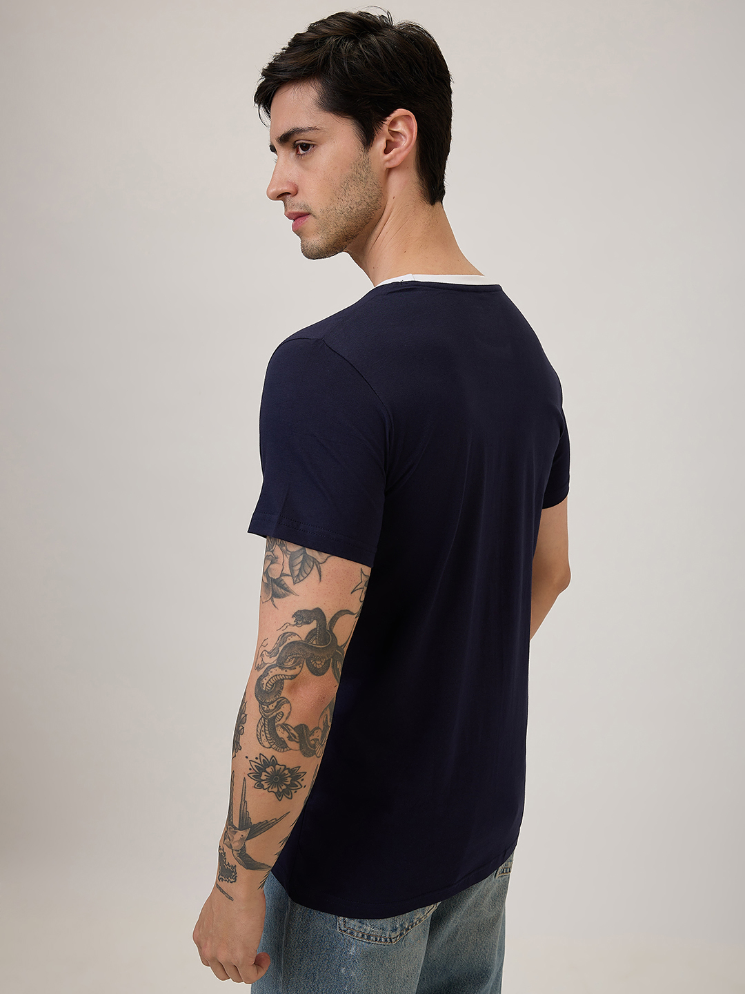India ICC Champions Trophy 2025 Men Navy Blue and White Graphic Printed Half Sleeves Round Neck Cotton T-Shirt (3)