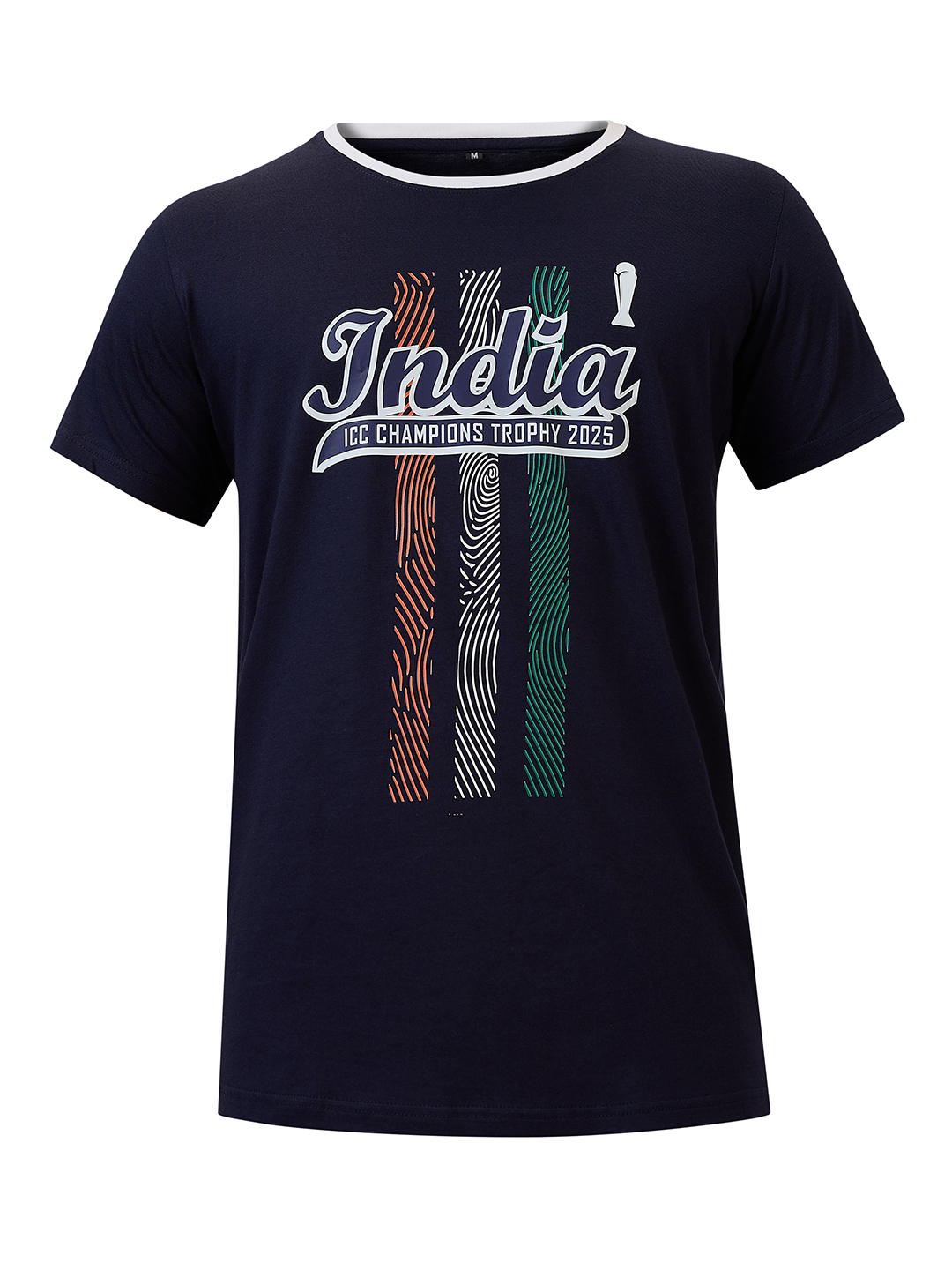 India ICC Champions Trophy 2025 Men Navy Blue and White Graphic Printed Half Sleeves Round Neck Cotton T-Shirt (6)