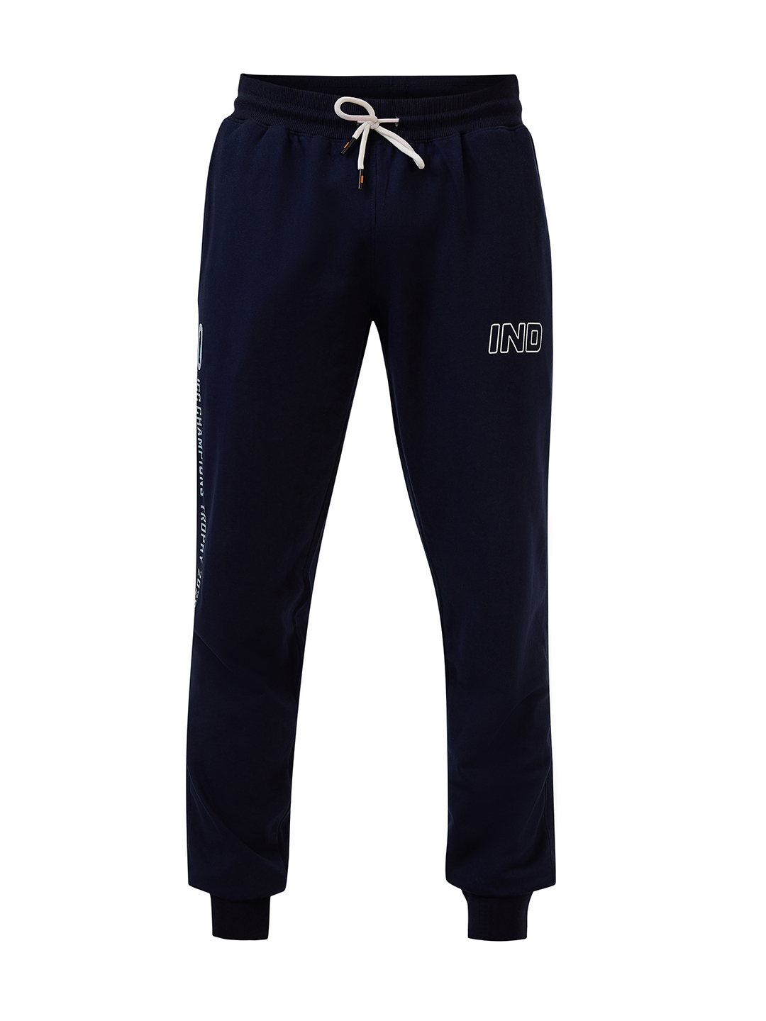 India ICC Champions Trophy 2025 Men Navy Blue Printed Typography Mid Rise Regular Fit Cotton Training Joggers (7)