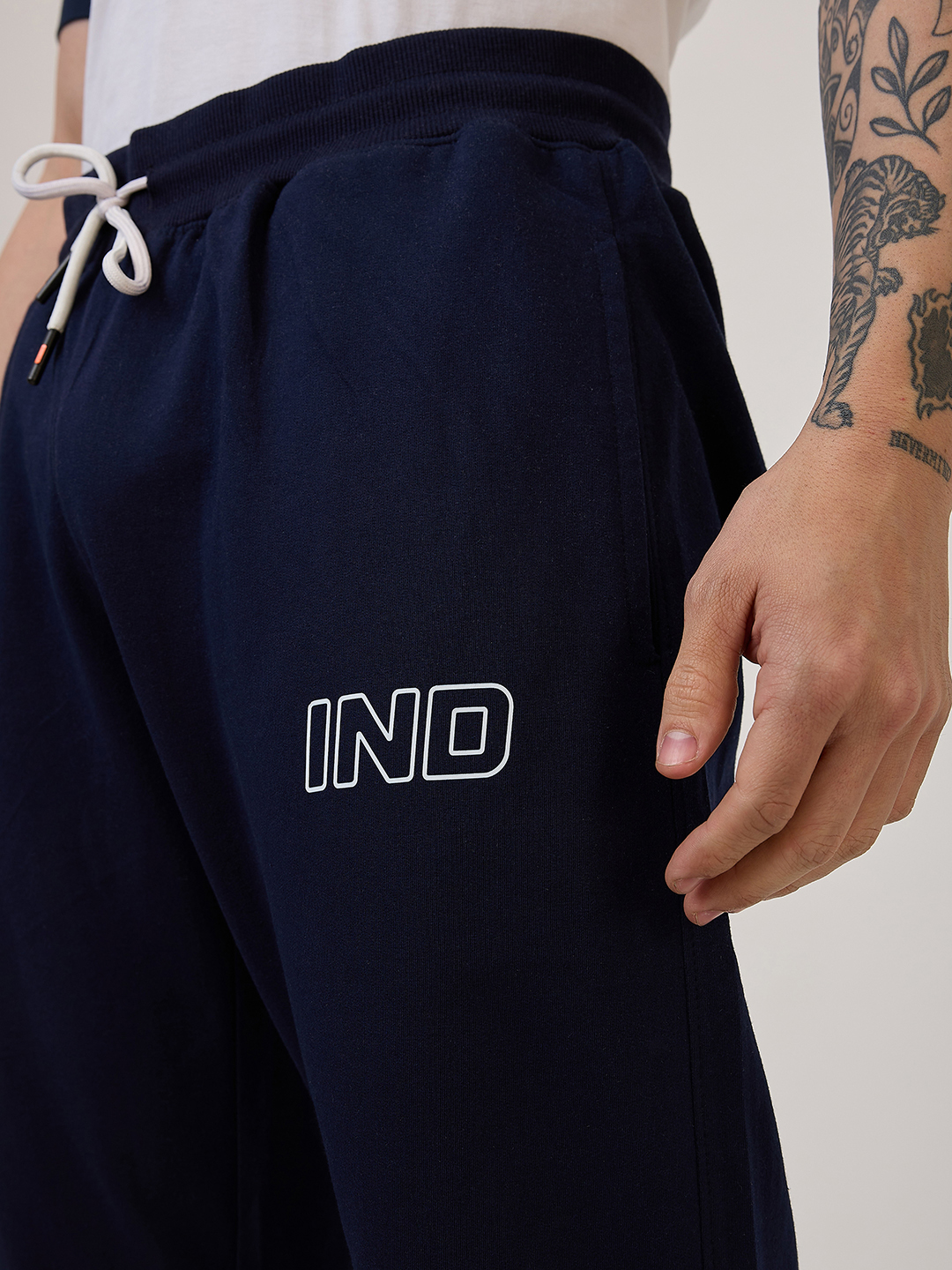 India ICC Champions Trophy 2025 Men Navy Blue Printed Typography Mid Rise Regular Fit Cotton Training Joggers (4)