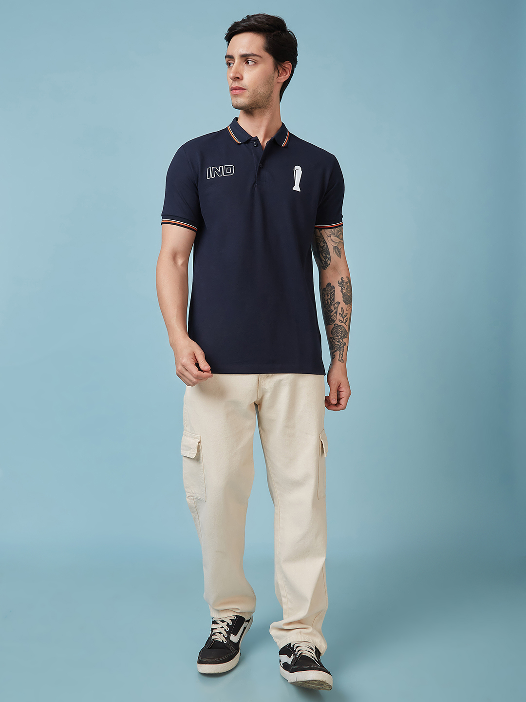 India ICC Champions Trophy 2025 Men Navy Blue Solid Half Sleeves Polo Collor T-Shirt (6)