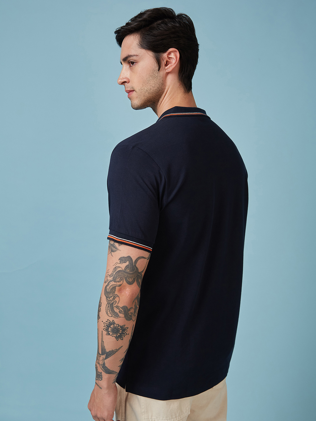 India ICC Champions Trophy 2025 Men Navy Blue Solid Half Sleeves Polo Collor T-Shirt (3)