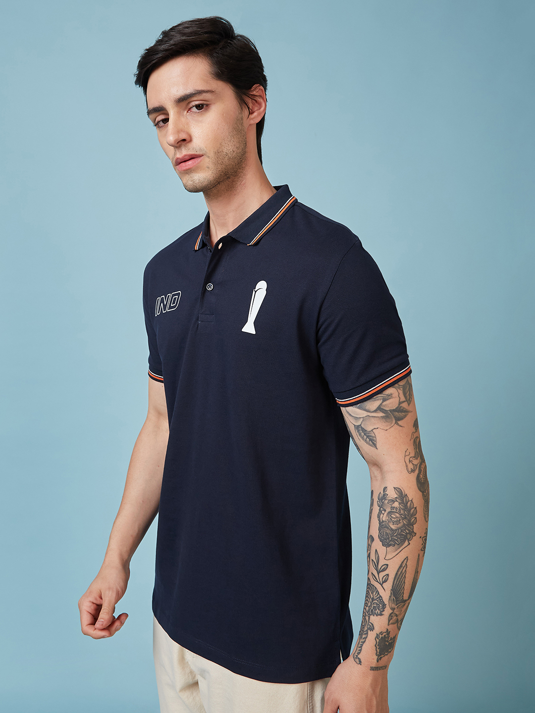 India ICC Champions Trophy 2025 Men Navy Blue Solid Half Sleeves Polo Collor T-Shirt (2)