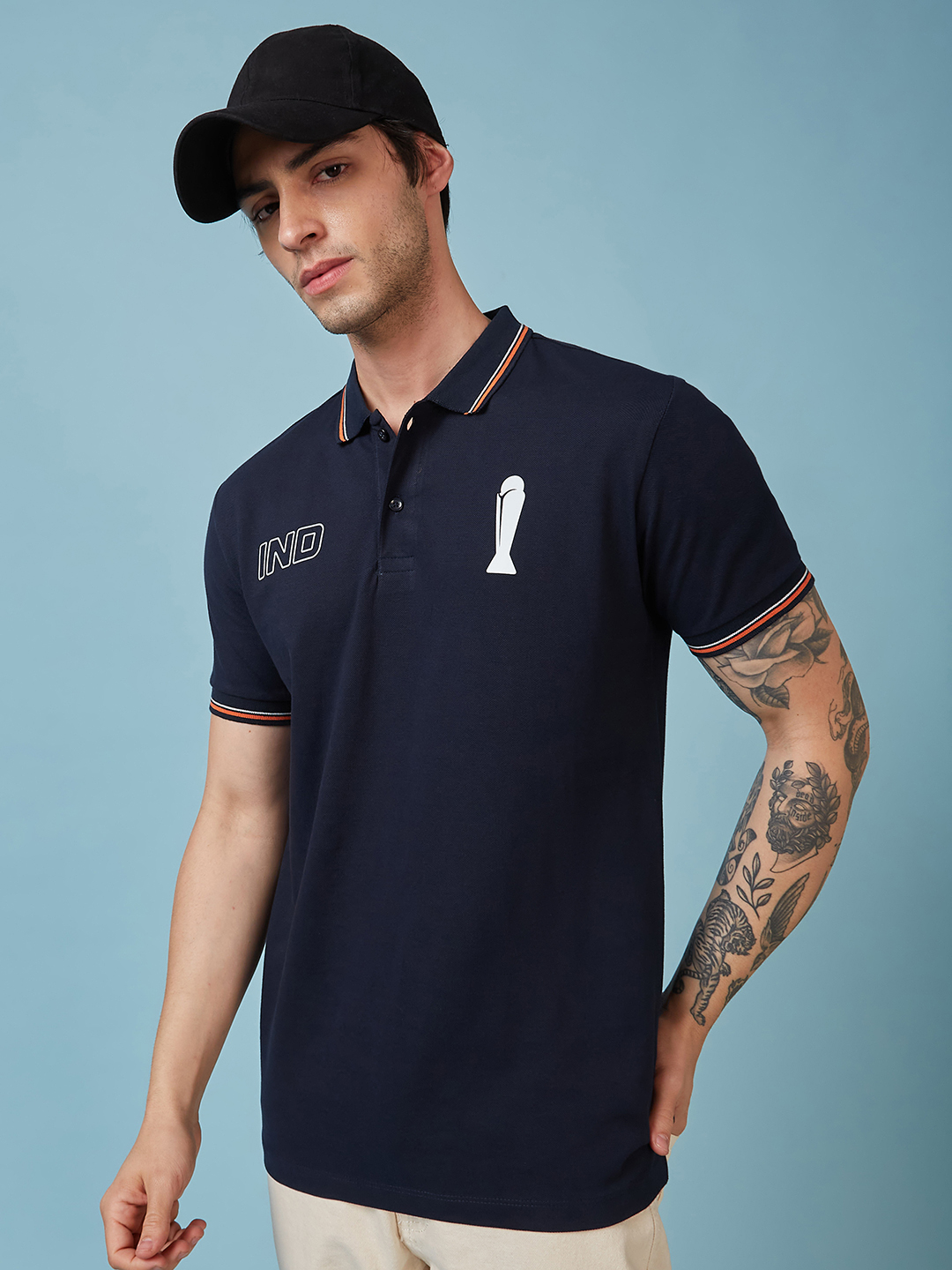 ICC Champions Trophy 2025 Men Navy Blue Solid Half Sleeves Polo Collor T-Shirt