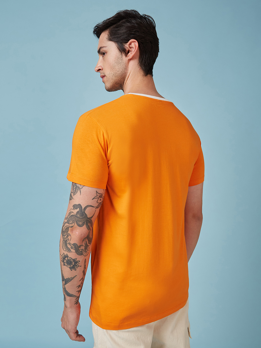 India ICC Champions Trophy 2025 Men Orange and White Graphic Printed Half Sleeves Round Neck Cotton T-Shirt (3)